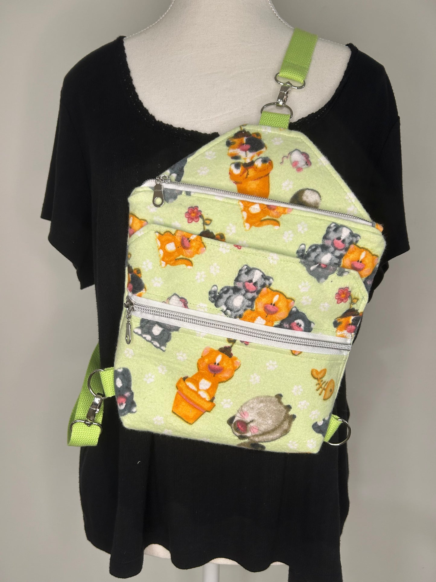 Handmade Flannel Kitty Buggy Sling Bag
