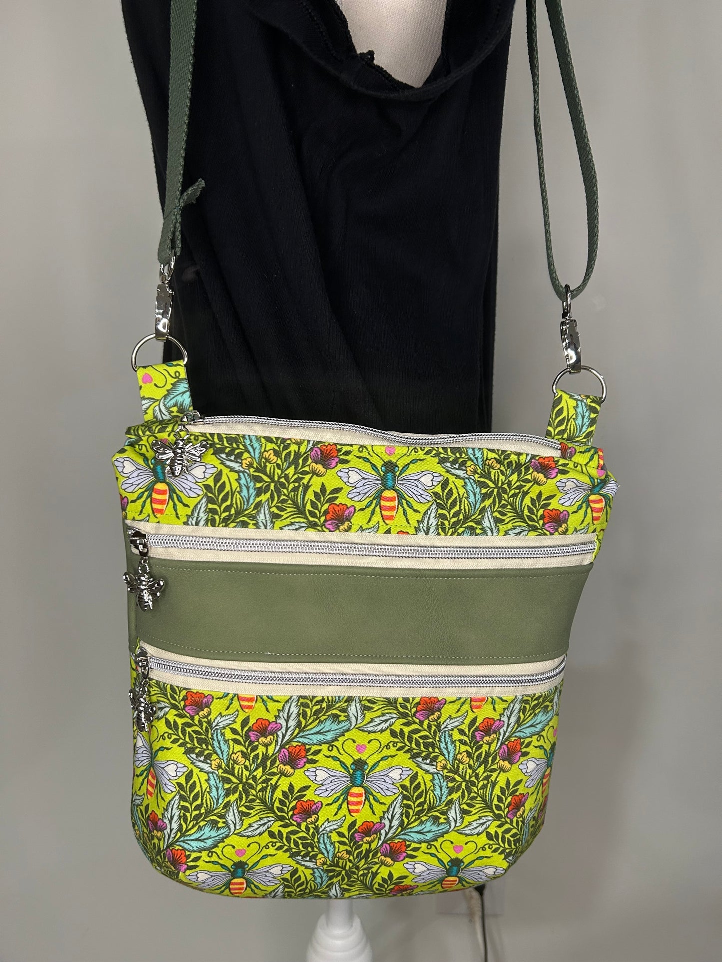 Bee Nice Triple Zip Crossbody or Shoulder Bag