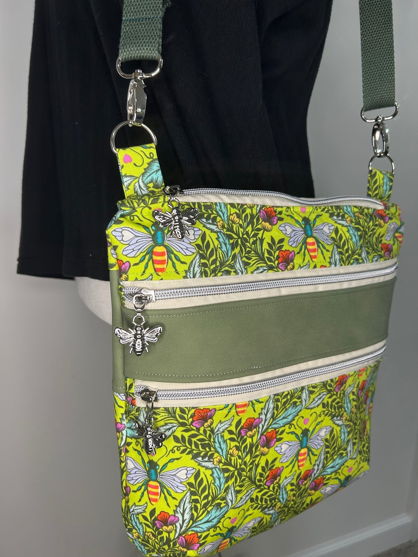 Bee Nice Triple Zip Crossbody or Shoulder Bag