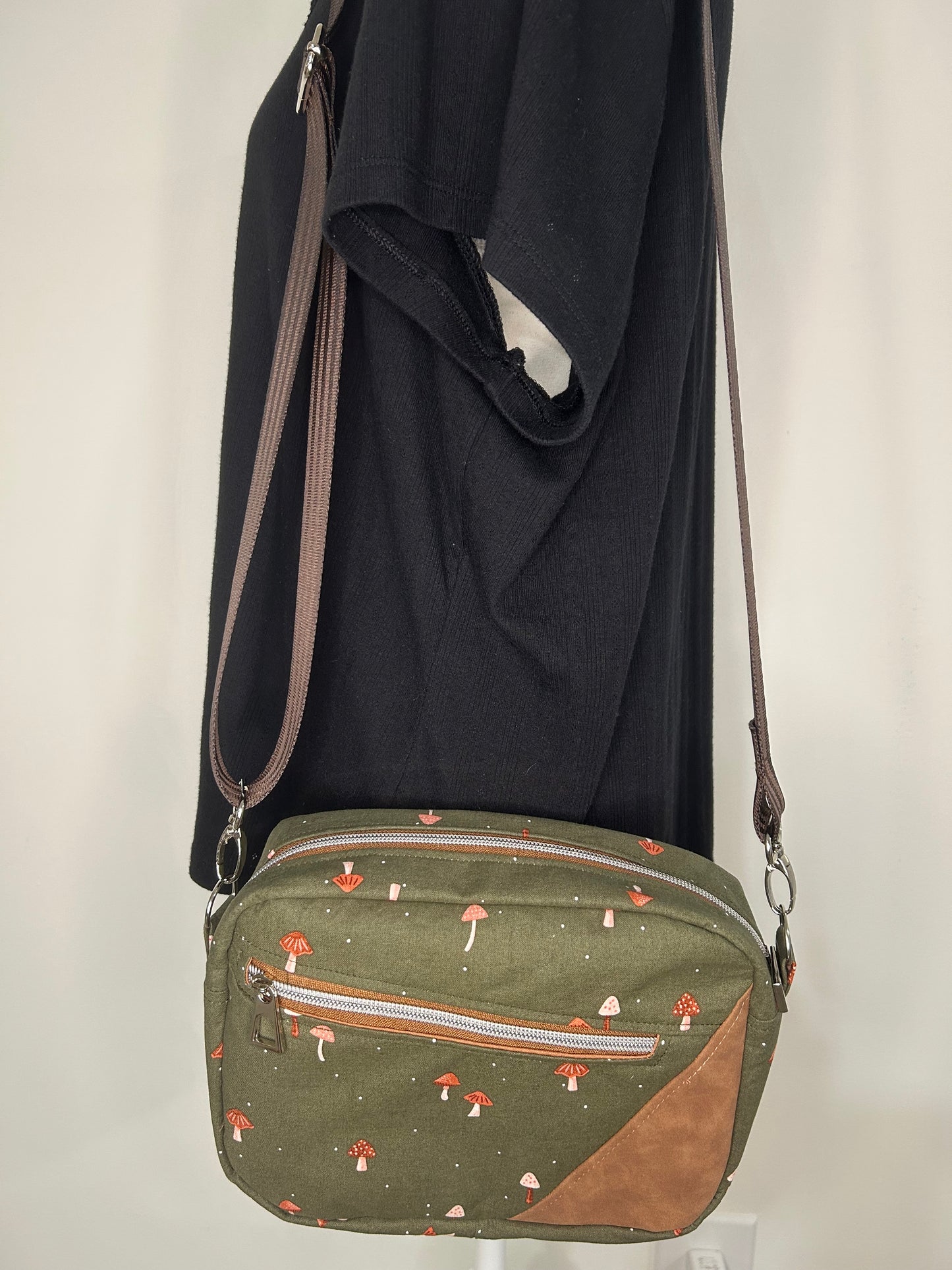 Handmade Mushroom and Vinyl Trio Camera Crossbody Bag