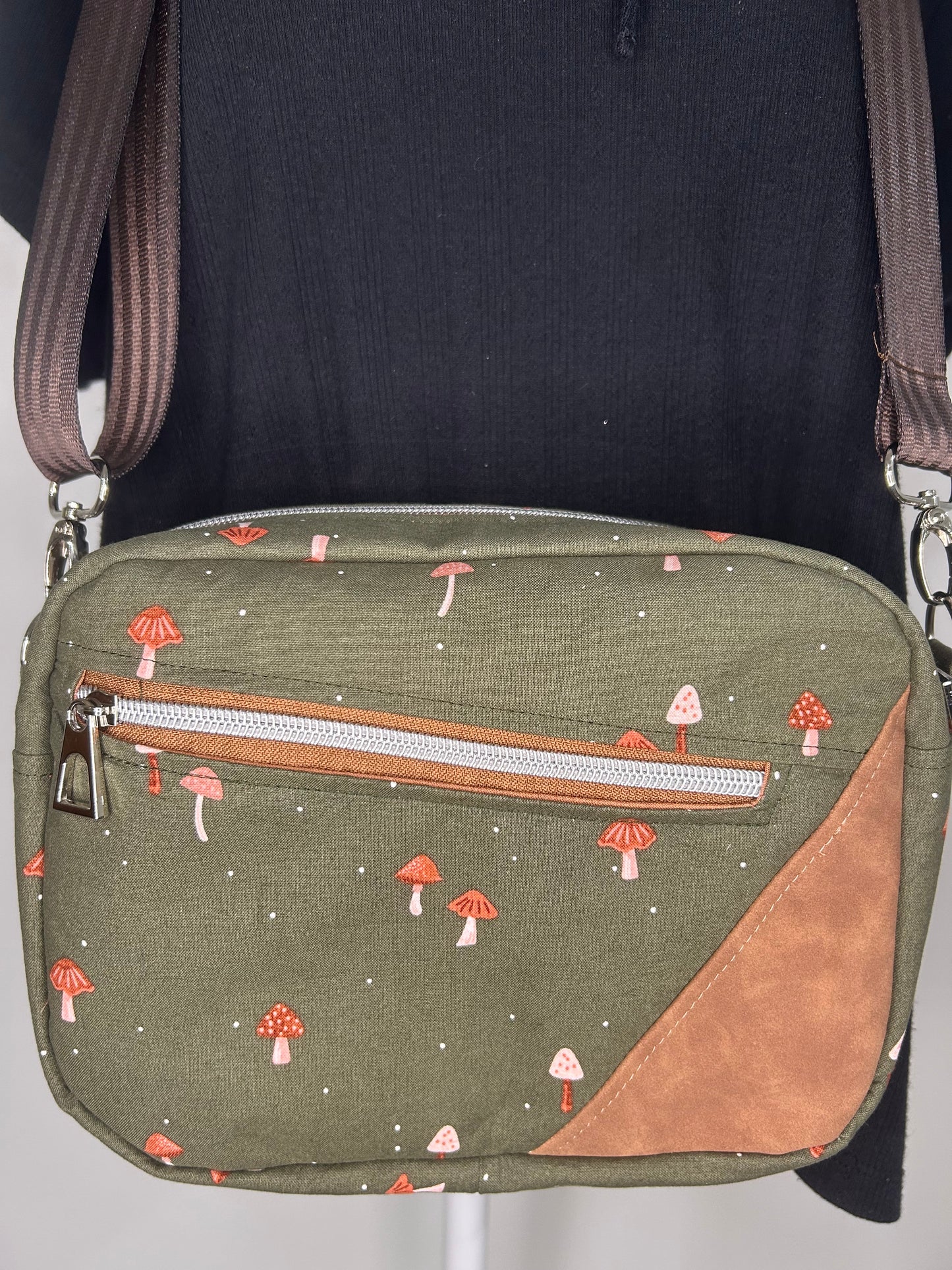 Handmade Mushroom and Vinyl Trio Camera Crossbody Bag