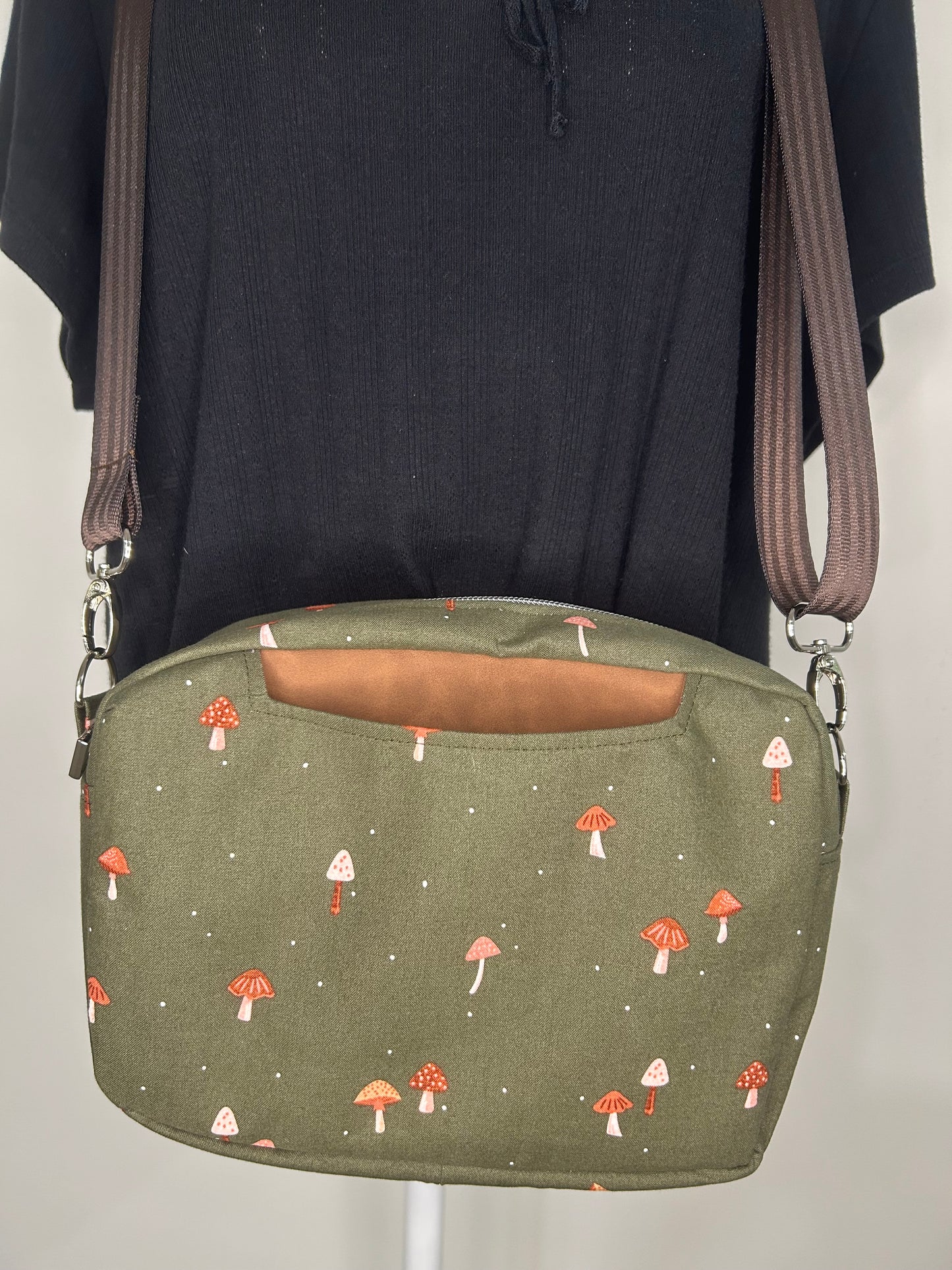 Handmade Mushroom and Vinyl Trio Camera Crossbody Bag