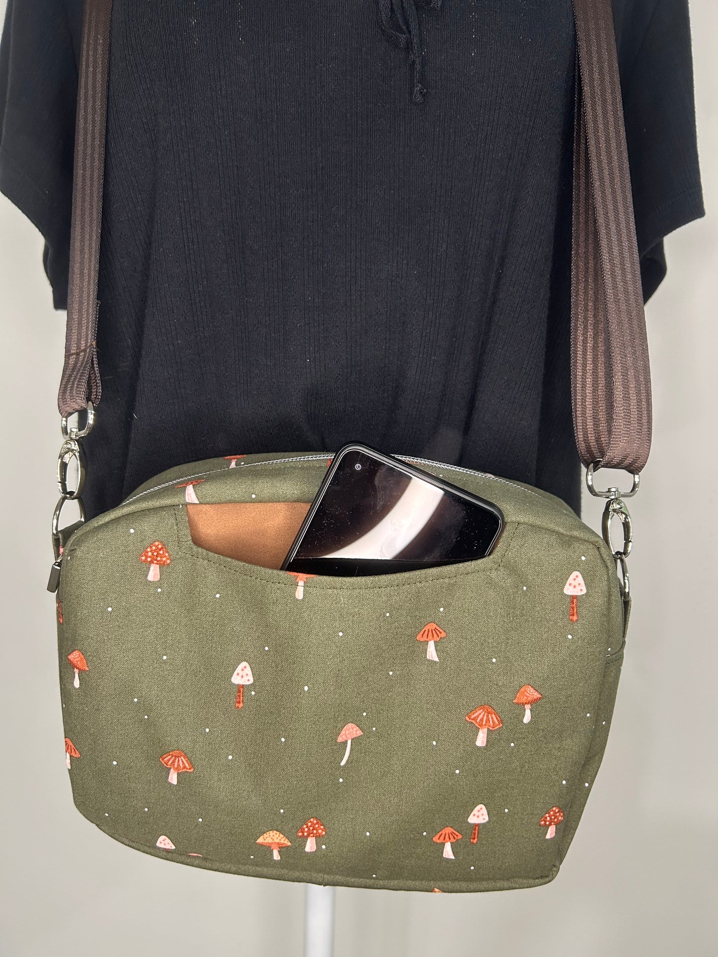 Handmade Mushroom and Vinyl Trio Camera Crossbody Bag