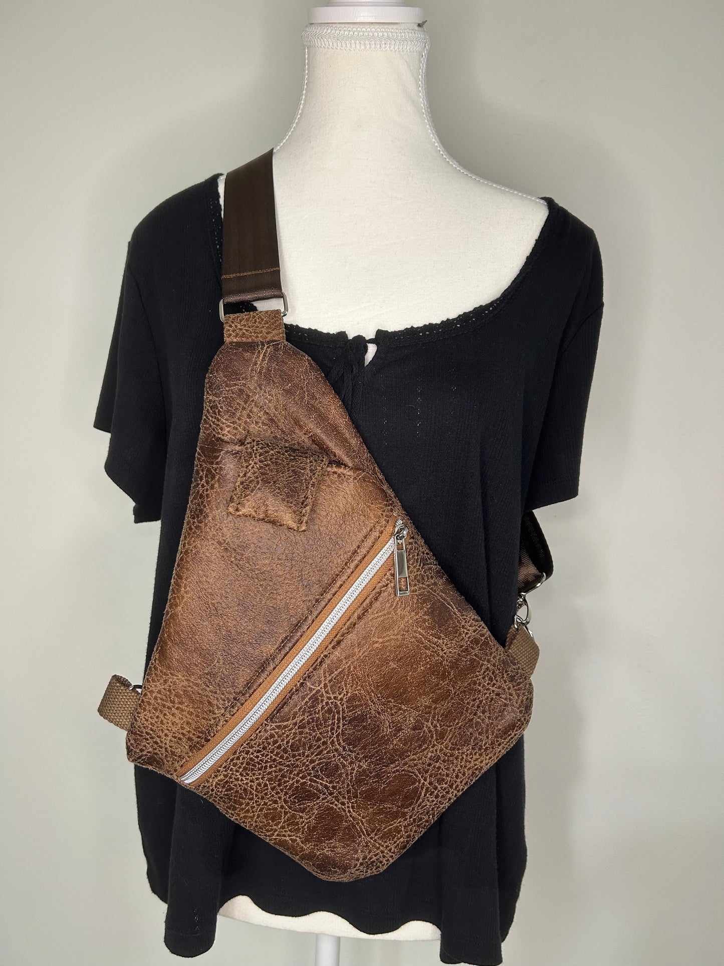 Handmade Weathered Vinyl Traveler Convertible Sling Bag