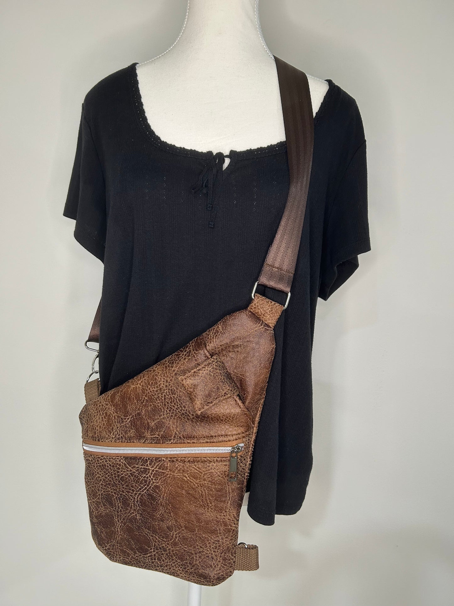 Handmade Weathered Vinyl Traveler Convertible Sling Bag