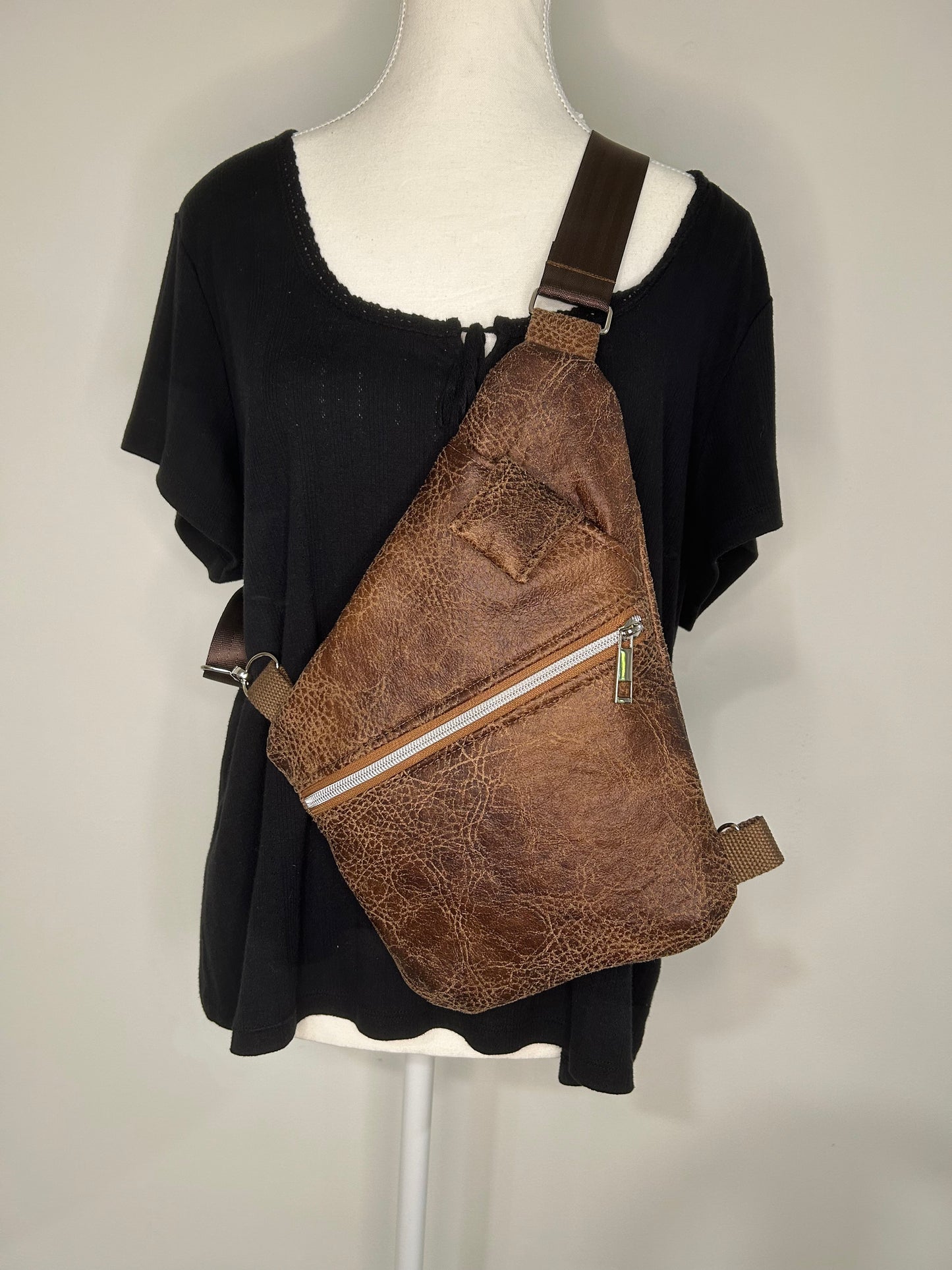 Handmade Weathered Vinyl Traveler Convertible Sling Bag