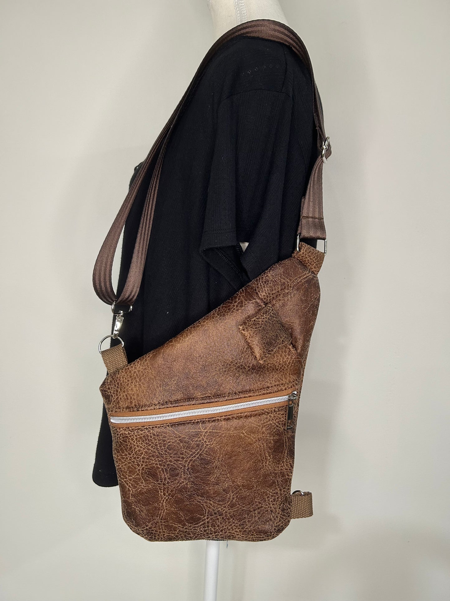 Handmade Weathered Vinyl Traveler Convertible Sling Bag