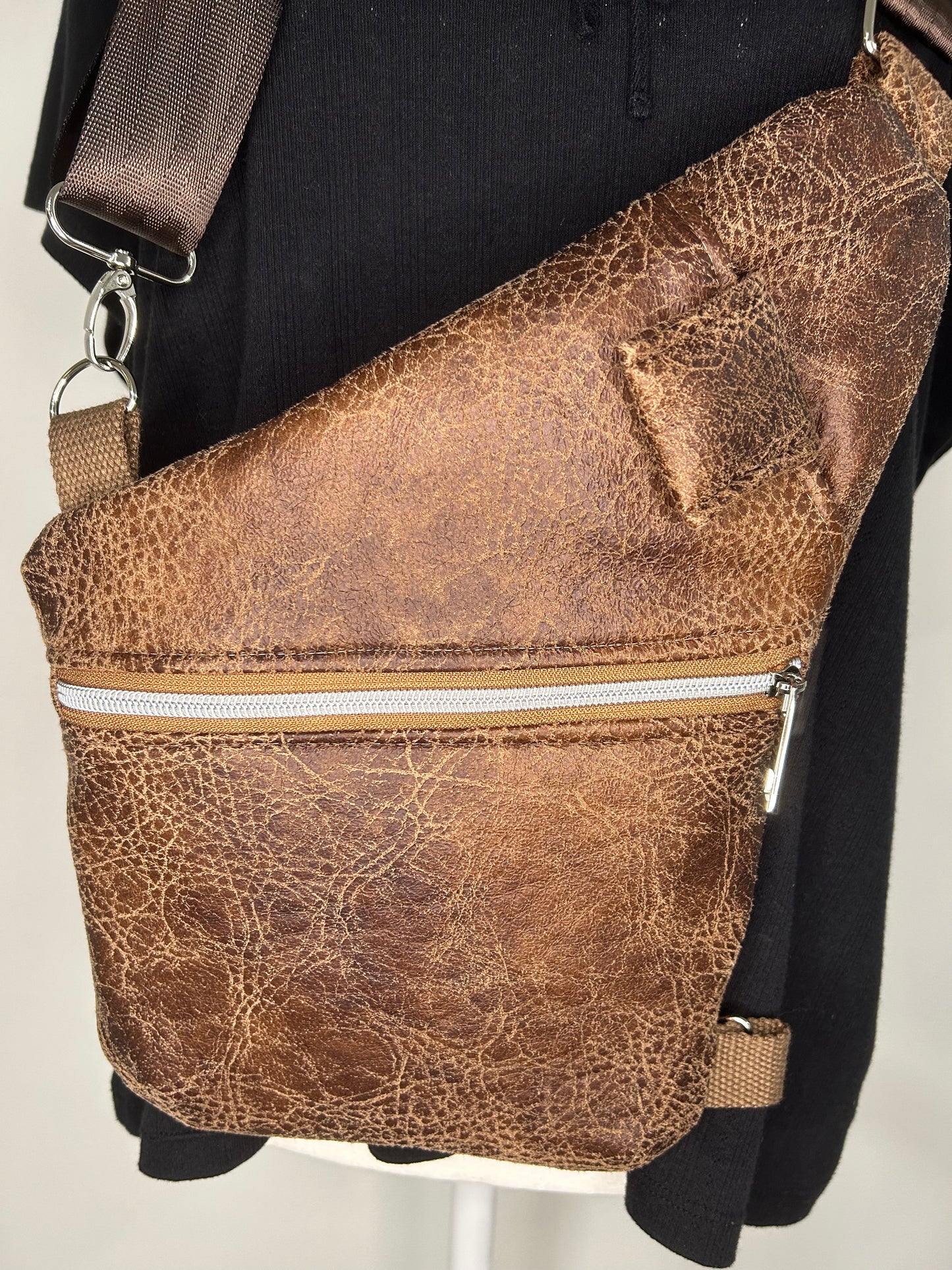 Handmade Weathered Vinyl Traveler Convertible Sling Bag