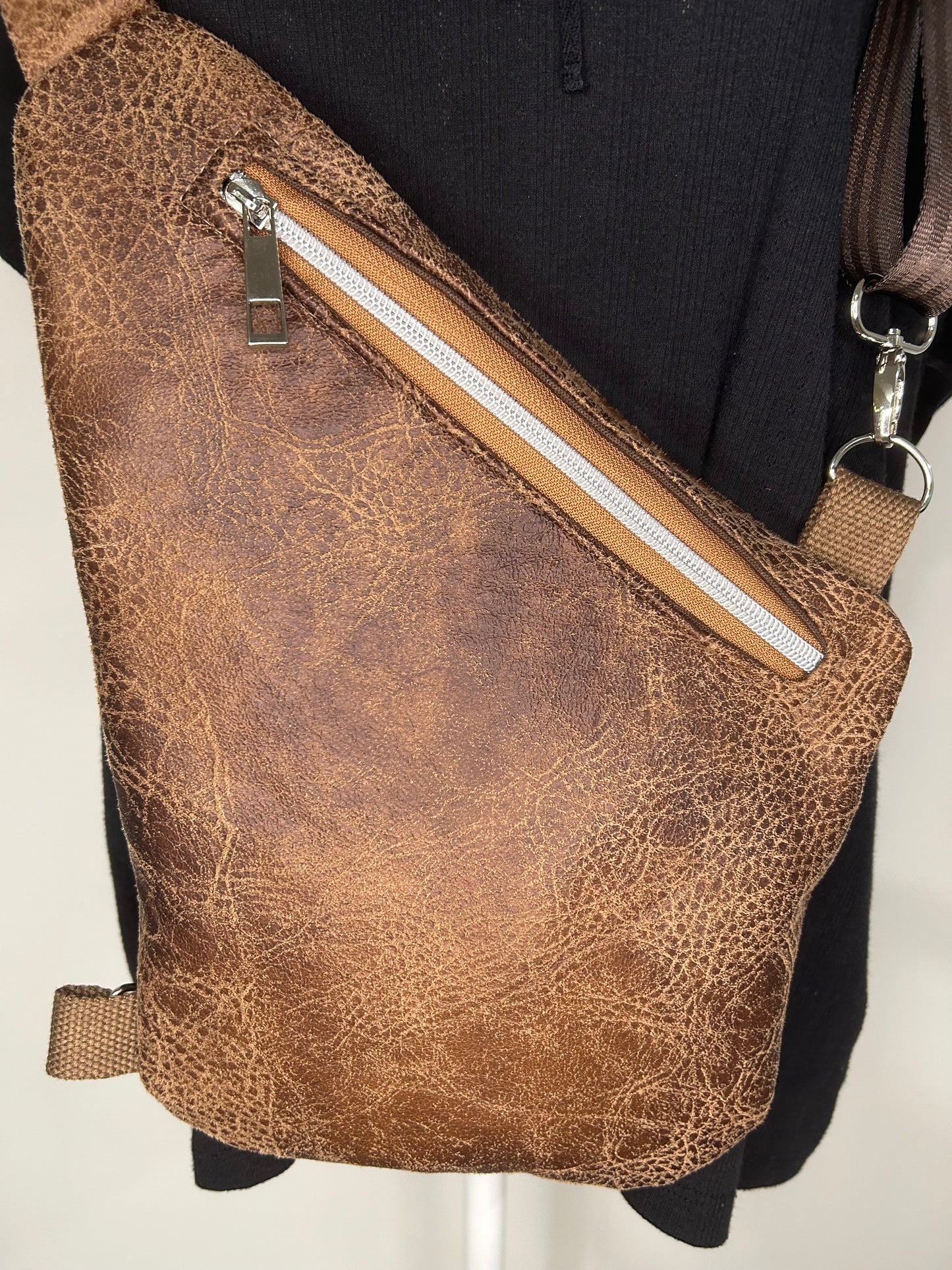 Handmade Weathered Vinyl Traveler Convertible Sling Bag