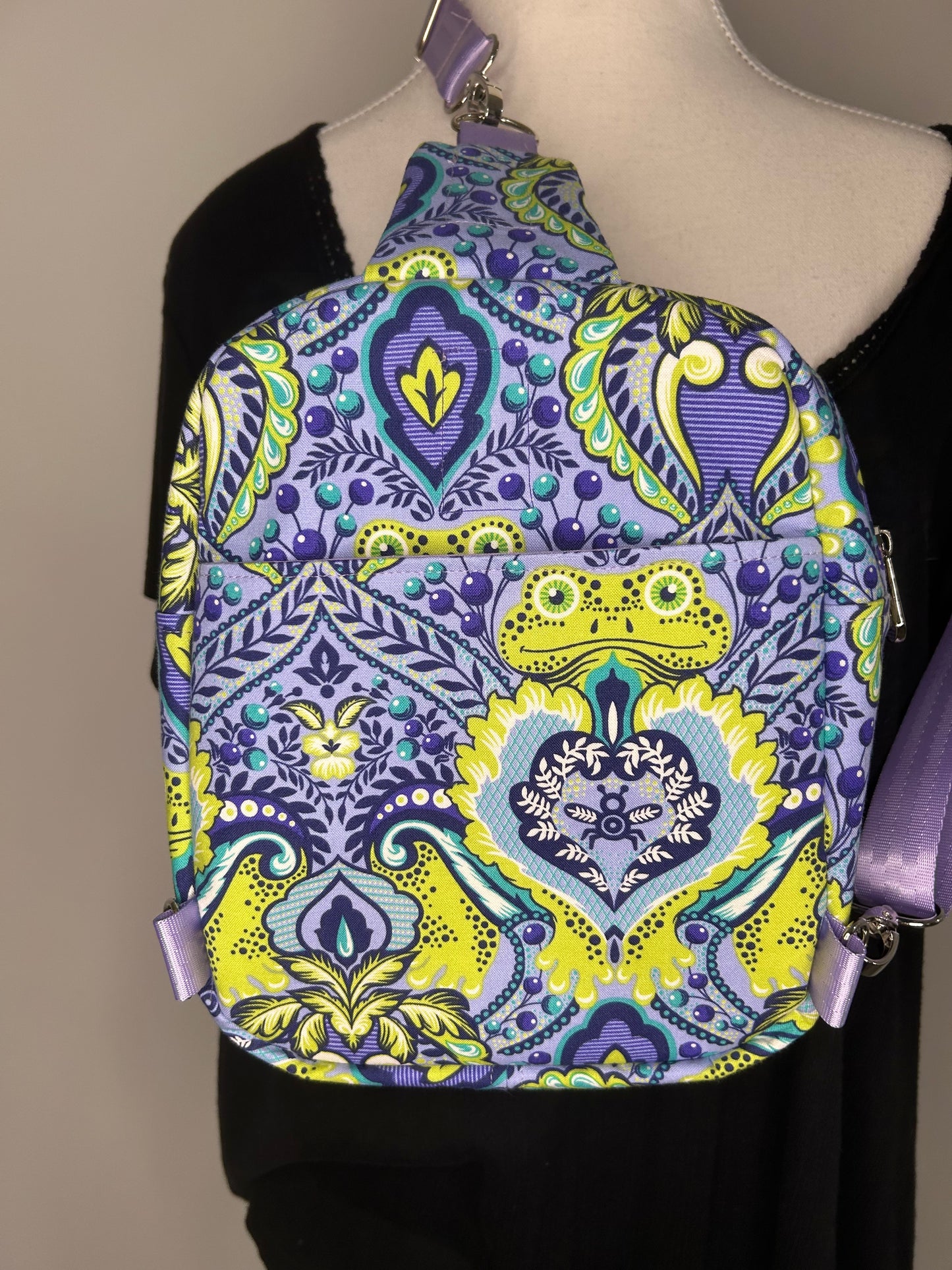 RARE Handmade Retired Tula Pink Frog Prince Pebble Sling Convertible to Backpack