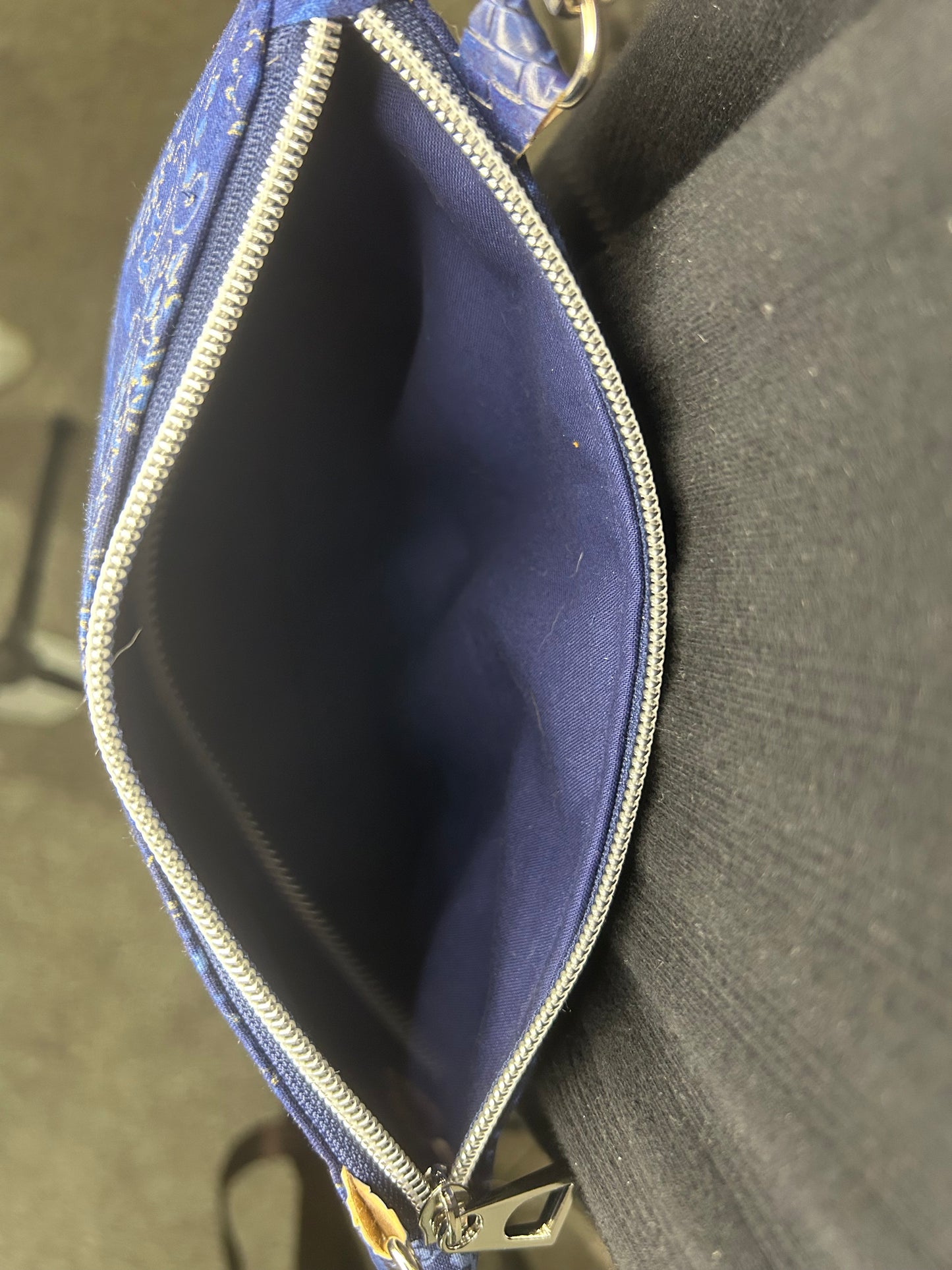 Handmade Basket Weave Vinyl and ornate fabric crossbody bag