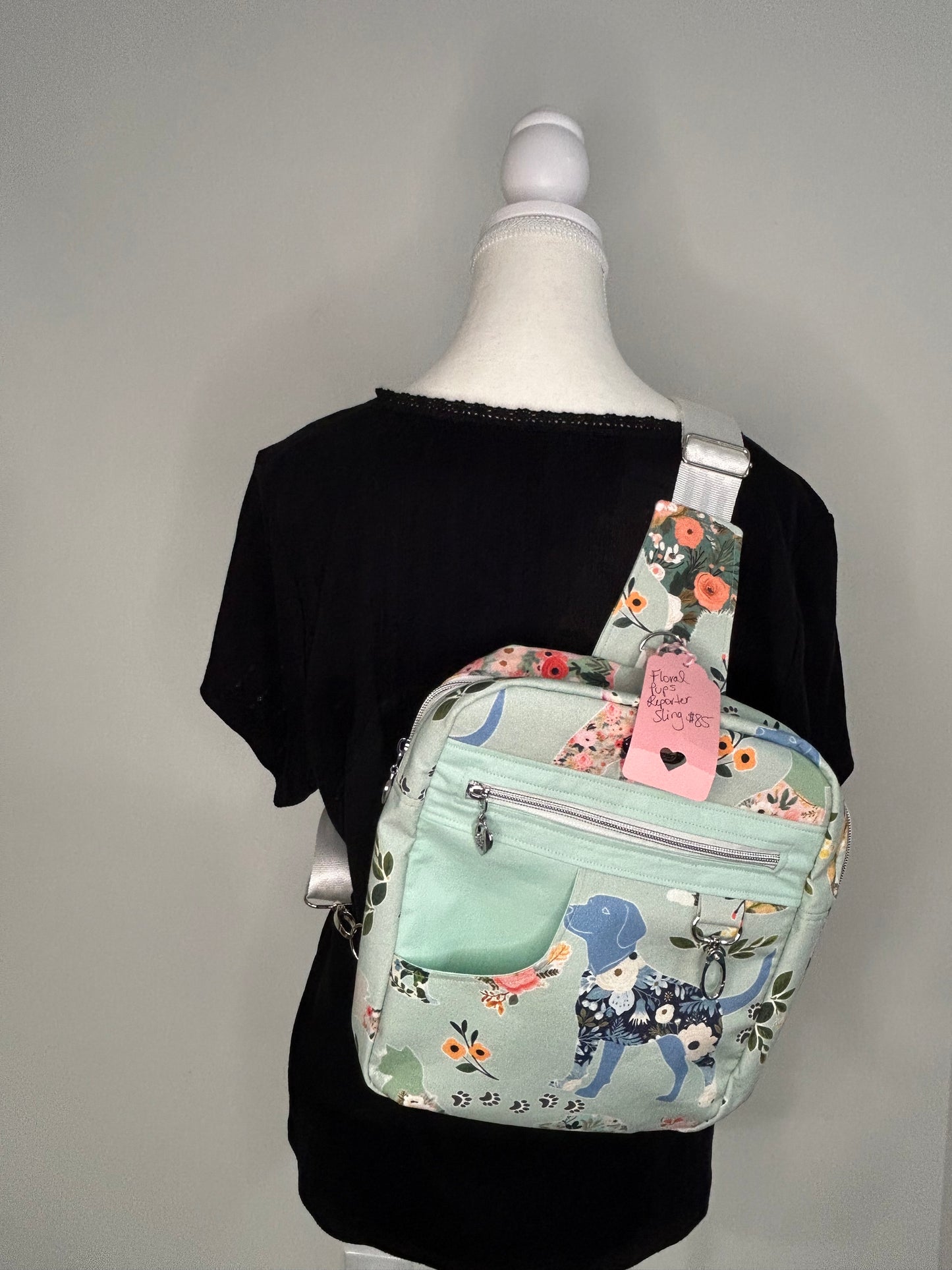 Floral Pups Reporter Sling Bag