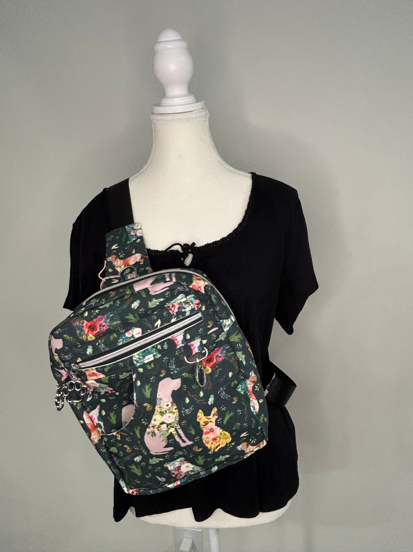Floral Pups Reporter Sling Bag