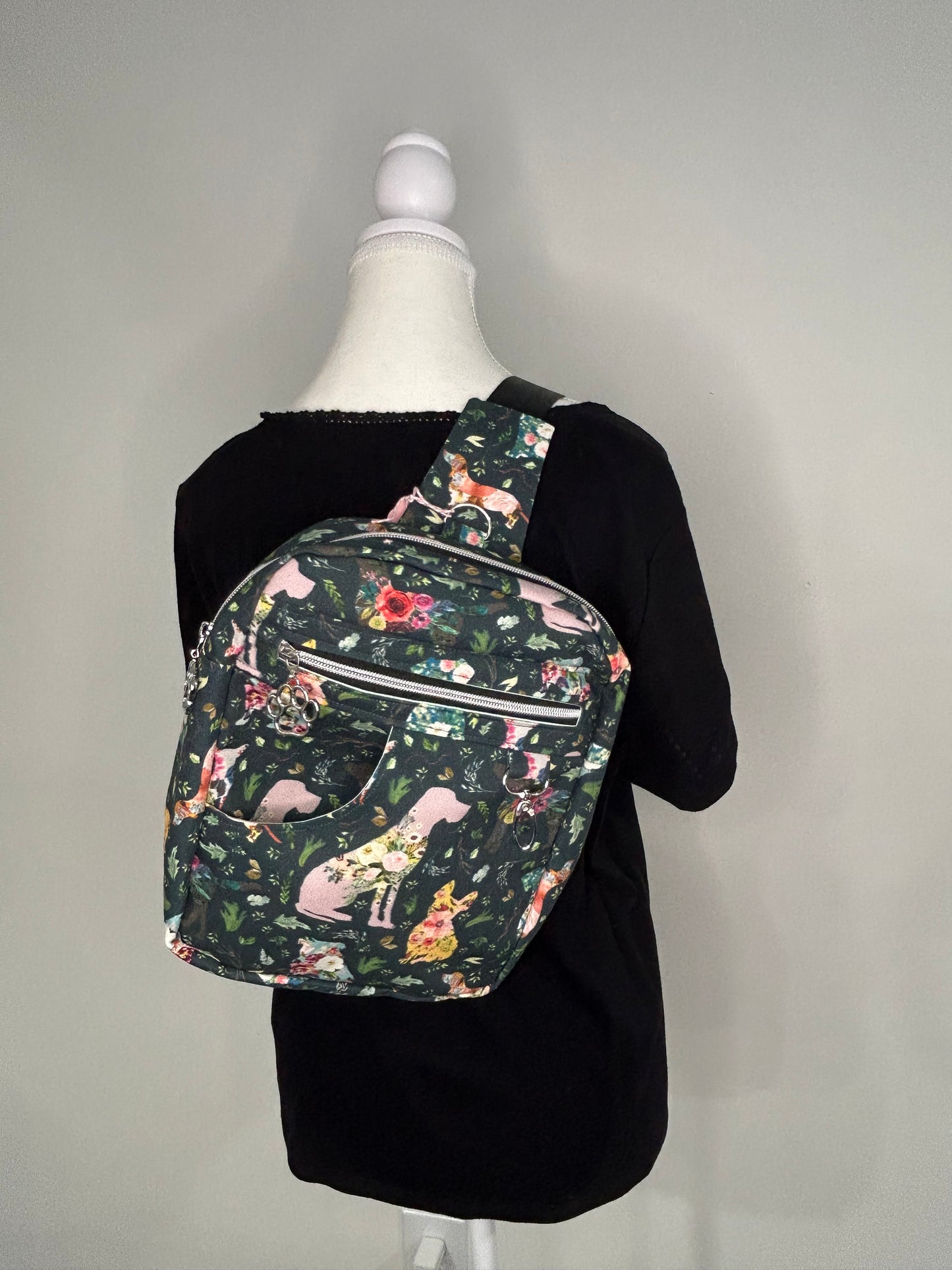 Floral Pups Reporter Sling Bag