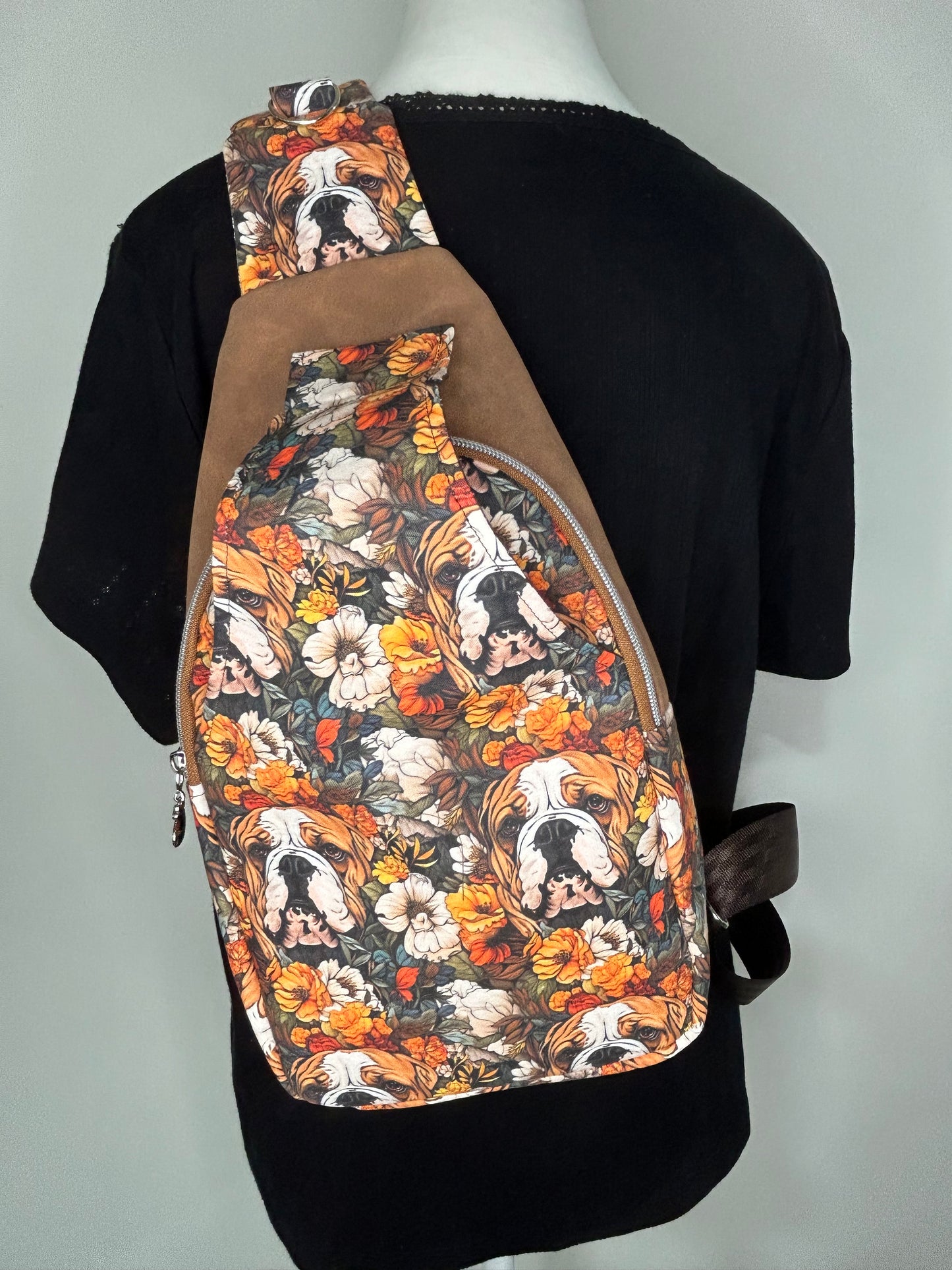 Floral English Bulldog Retro Sling Bag
