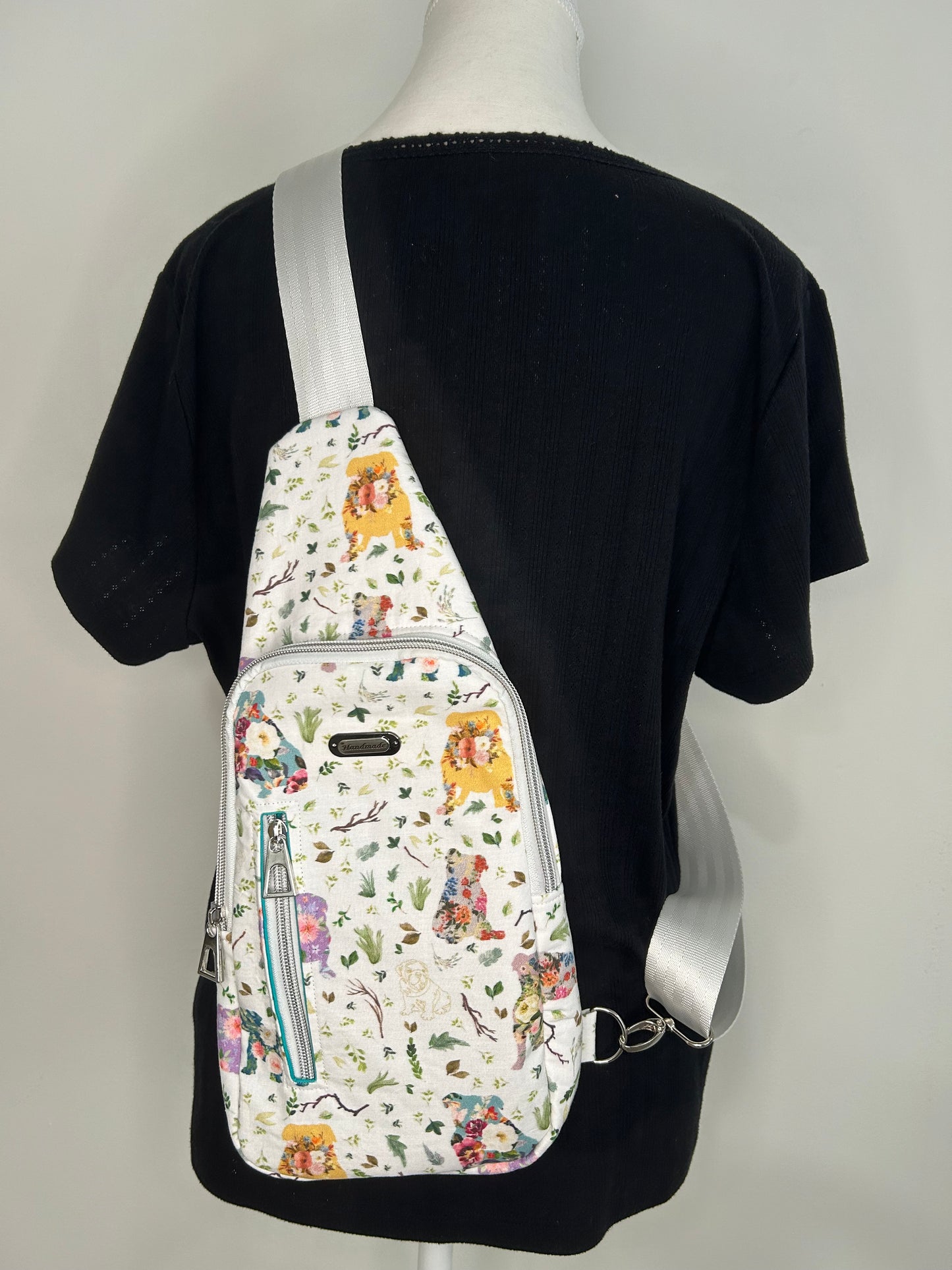 Floral English Bulldog Heartlands Backpack Sling Bag