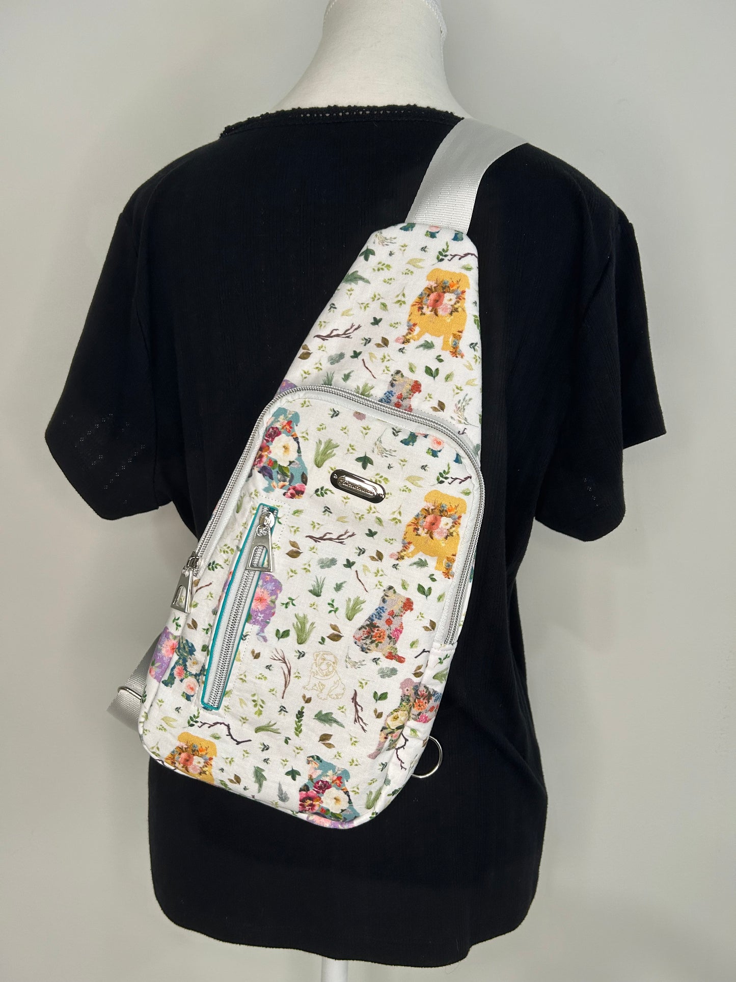 Floral English Bulldog Heartlands Backpack Sling Bag
