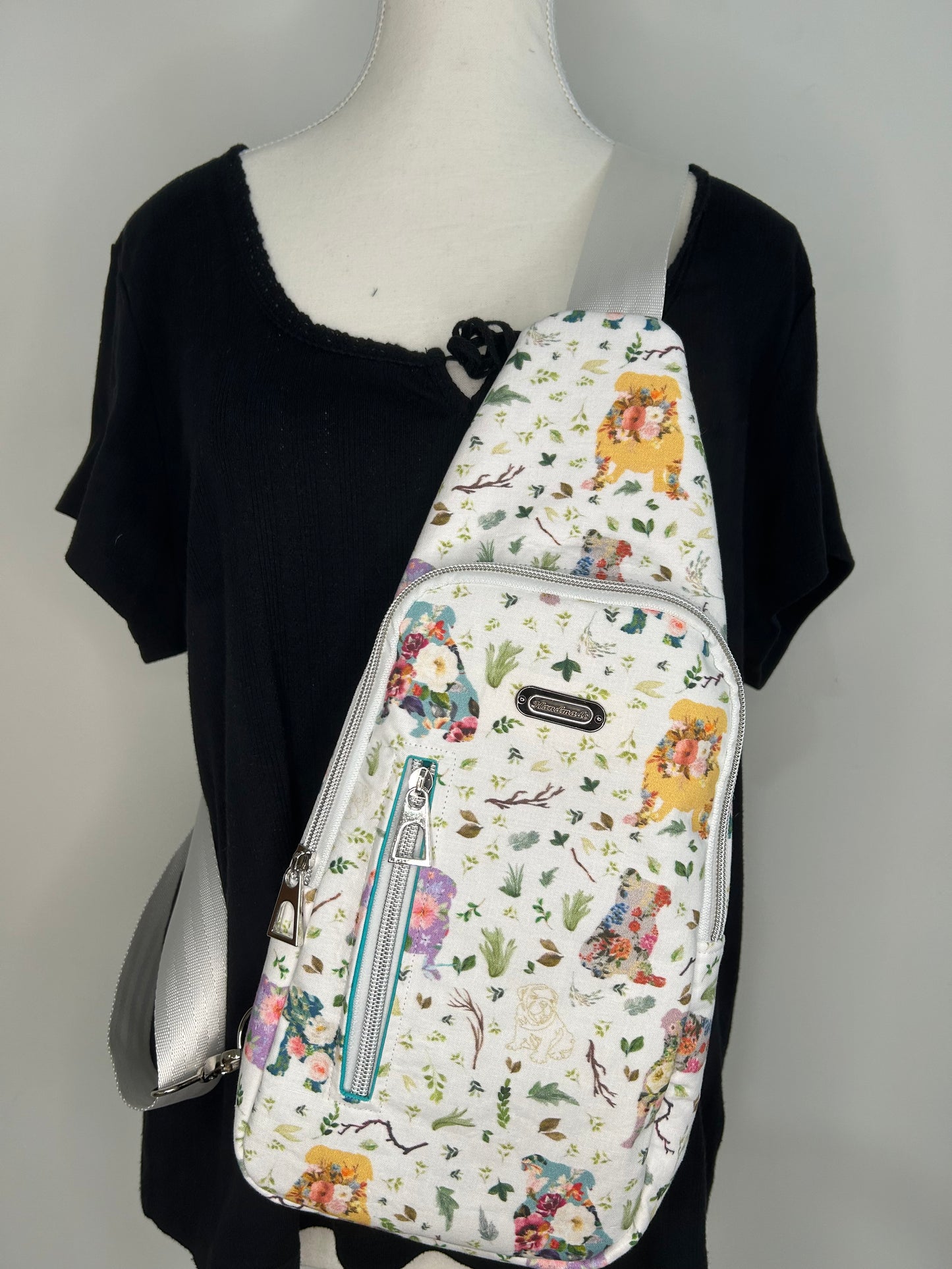 Floral English Bulldog Heartlands Backpack Sling Bag