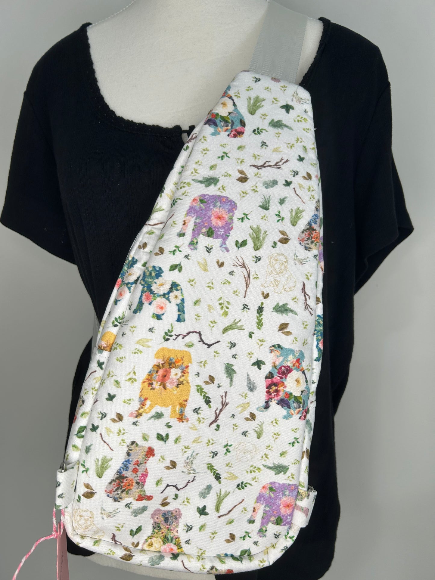Floral English Bulldog Heartlands Backpack Sling Bag