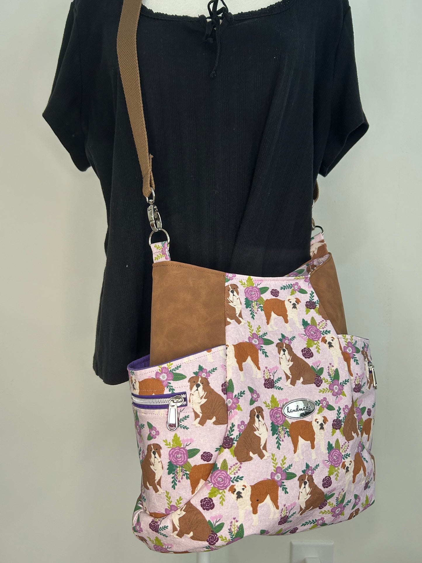 English Bulldog Veris Purse with Faux Suede Accents