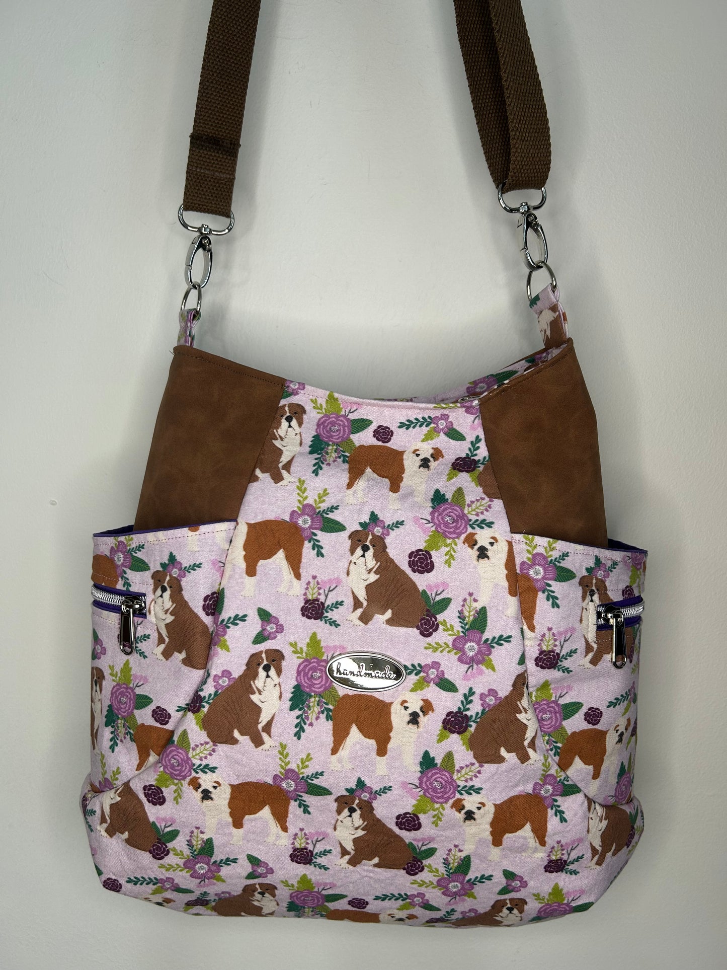 English Bulldog Veris Purse with Faux Suede Accents