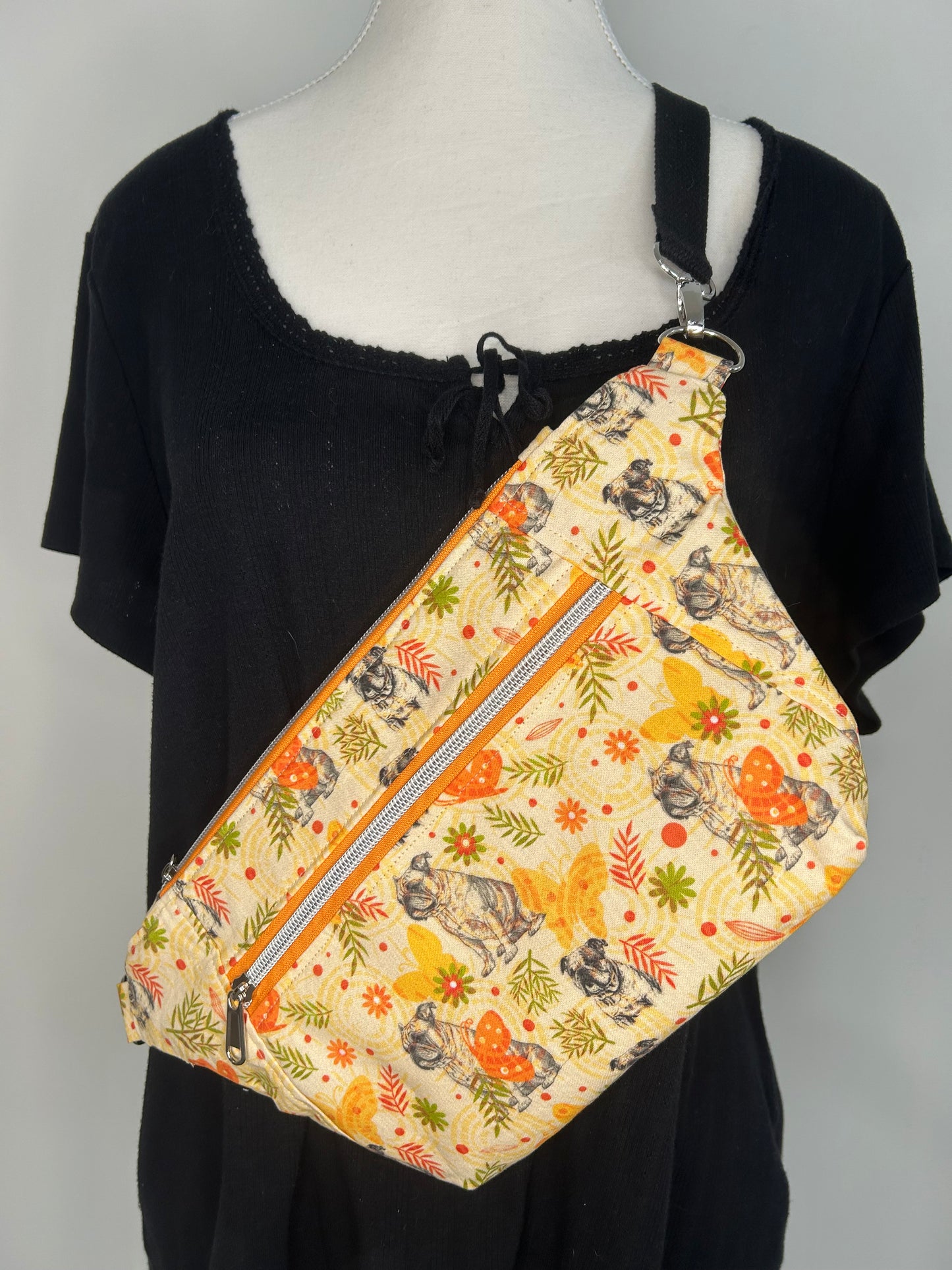 English Bulldog Dayna Double Zip Sling or Fanny Pack