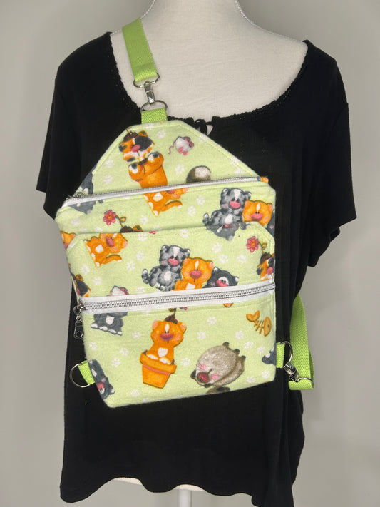 Handmade Flannel Kitty Buggy Sling Bag