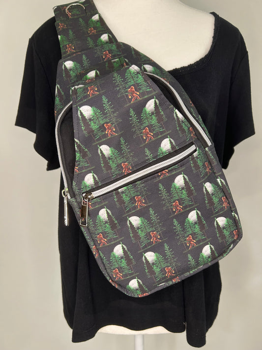 Moonlight Walk With Sasquatch Retro Sling Backpack