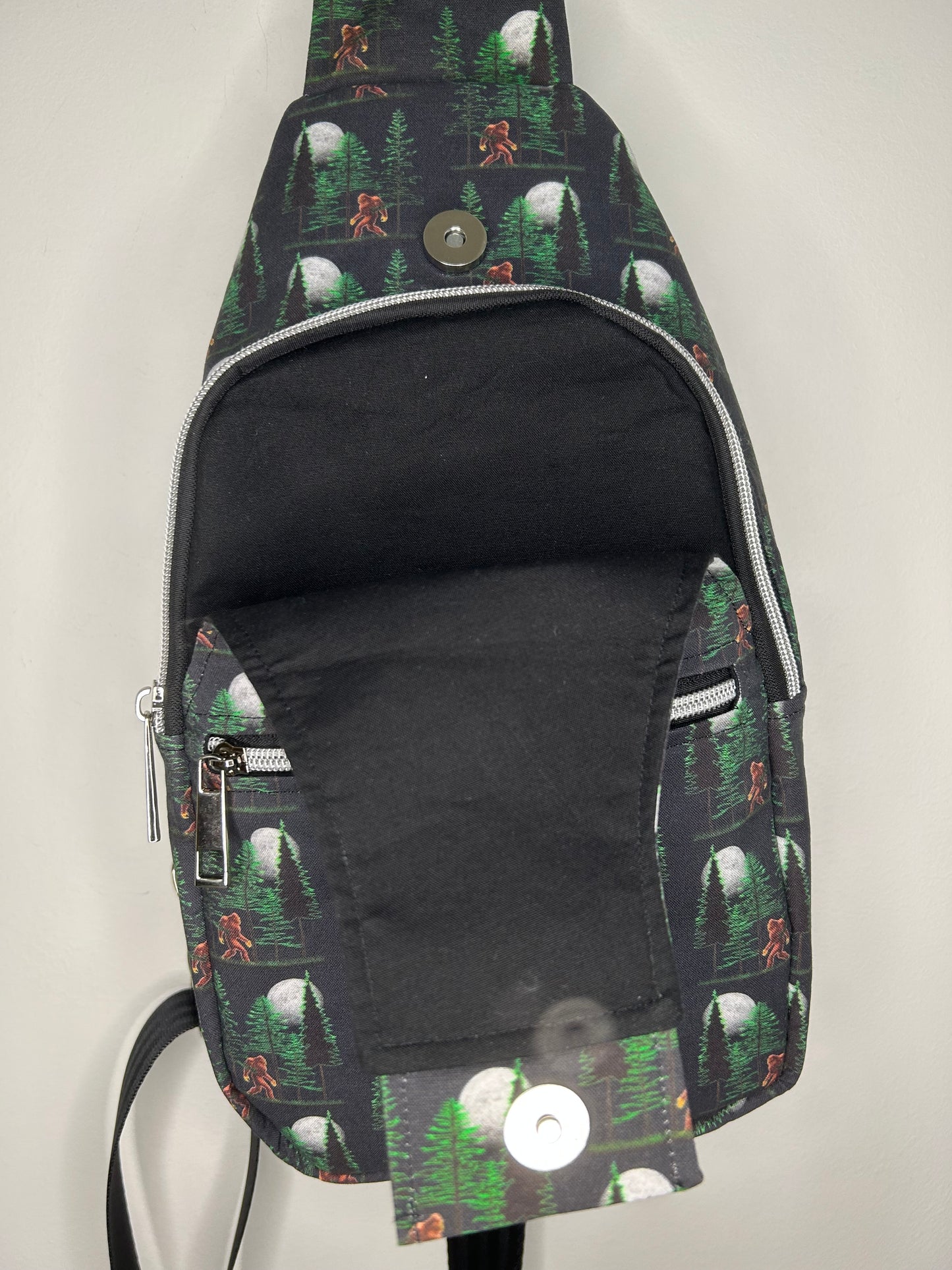 Moonlight Walk With Sasquatch Retro Sling Backpack
