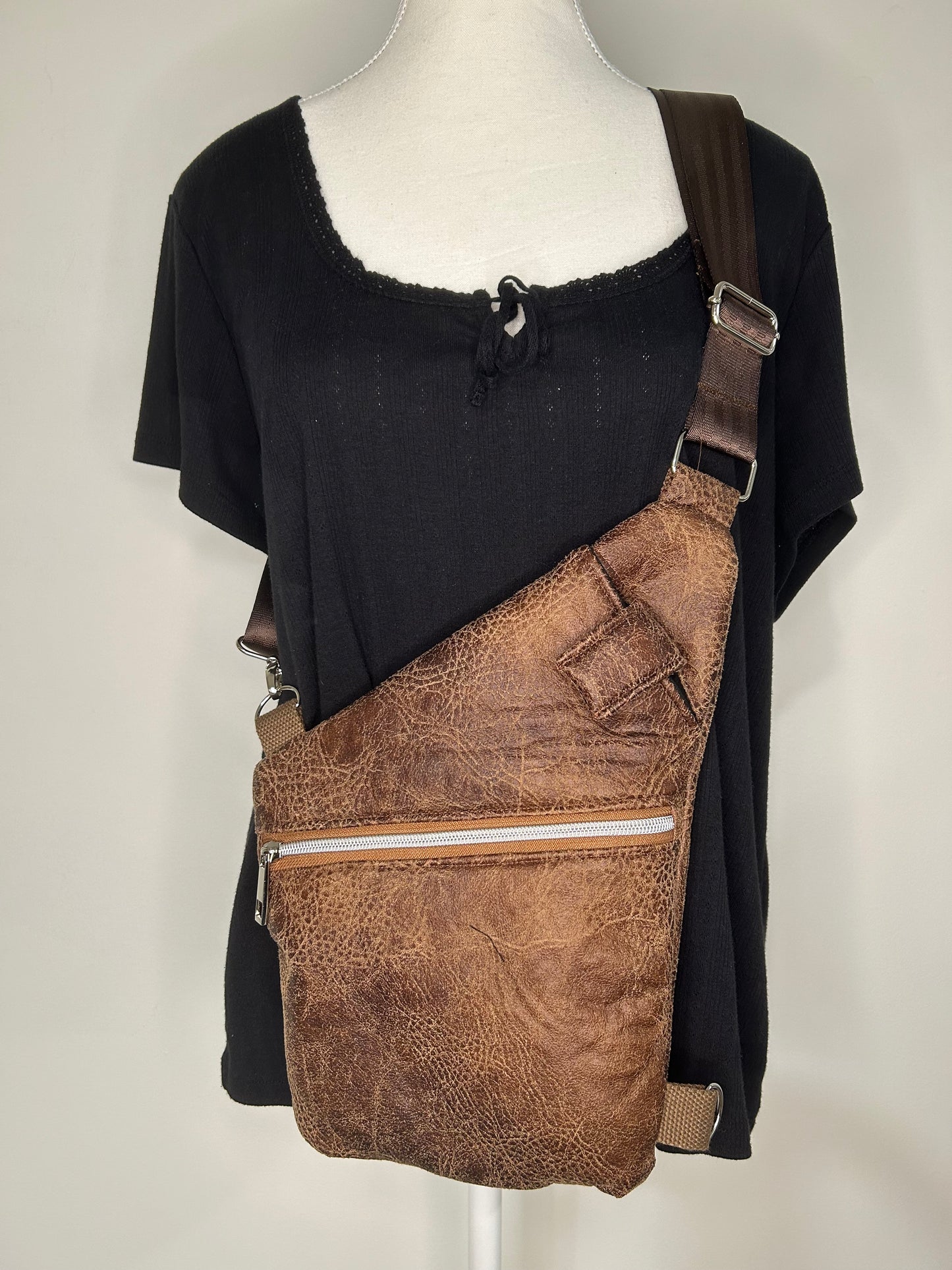 Unisex Faux Leather Concealed Carry Convertible Sling Bag
