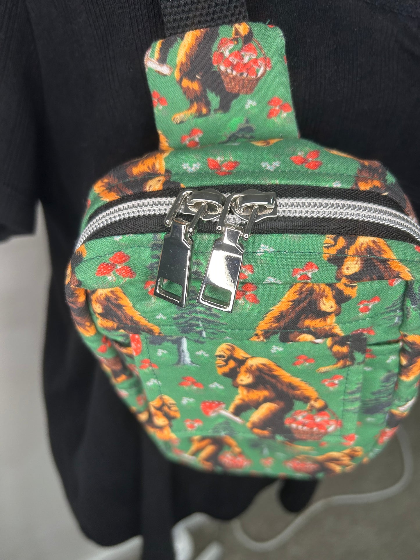 Mushroom Hunting Bigfoot Small Quiver Sling Bag