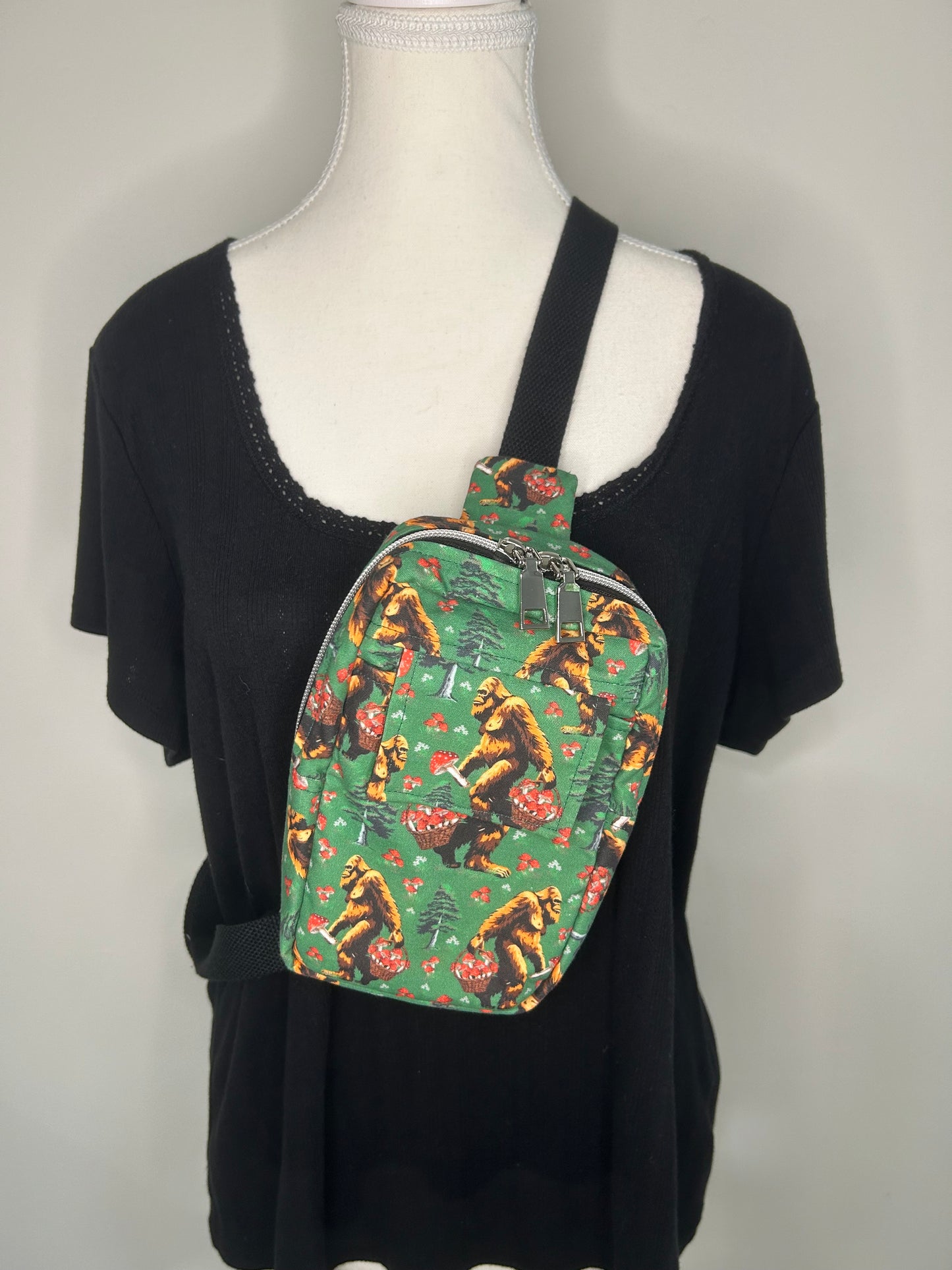 Mushroom Hunting Bigfoot Small Quiver Sling Bag