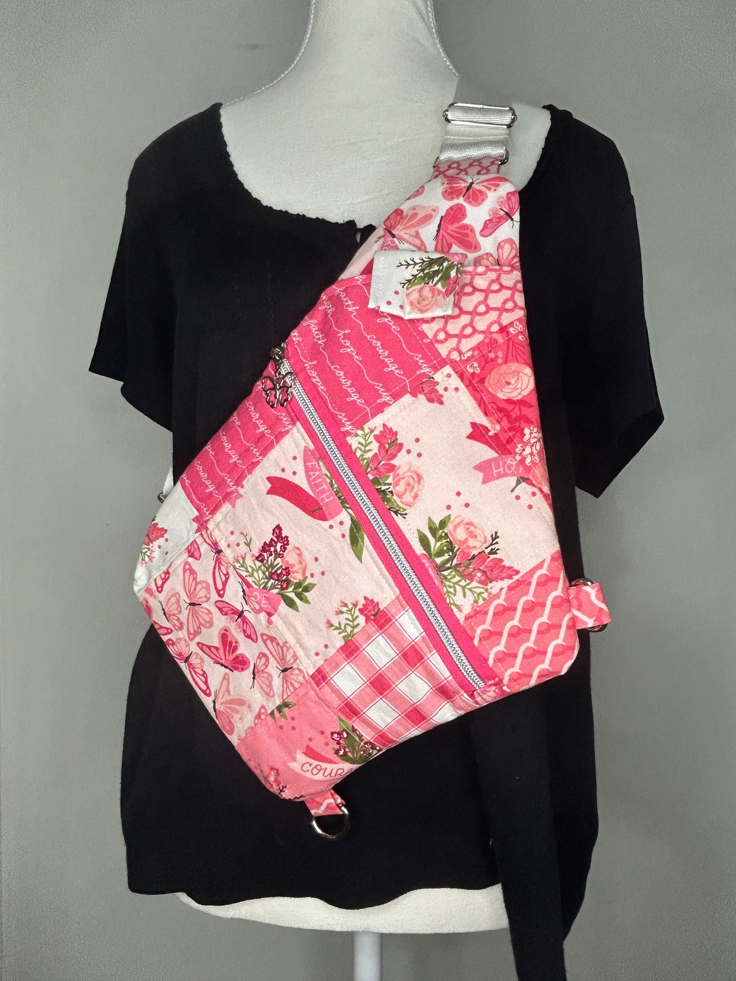 Handmade Quilted Breast Cancer Warrior Traveler Sling Bag