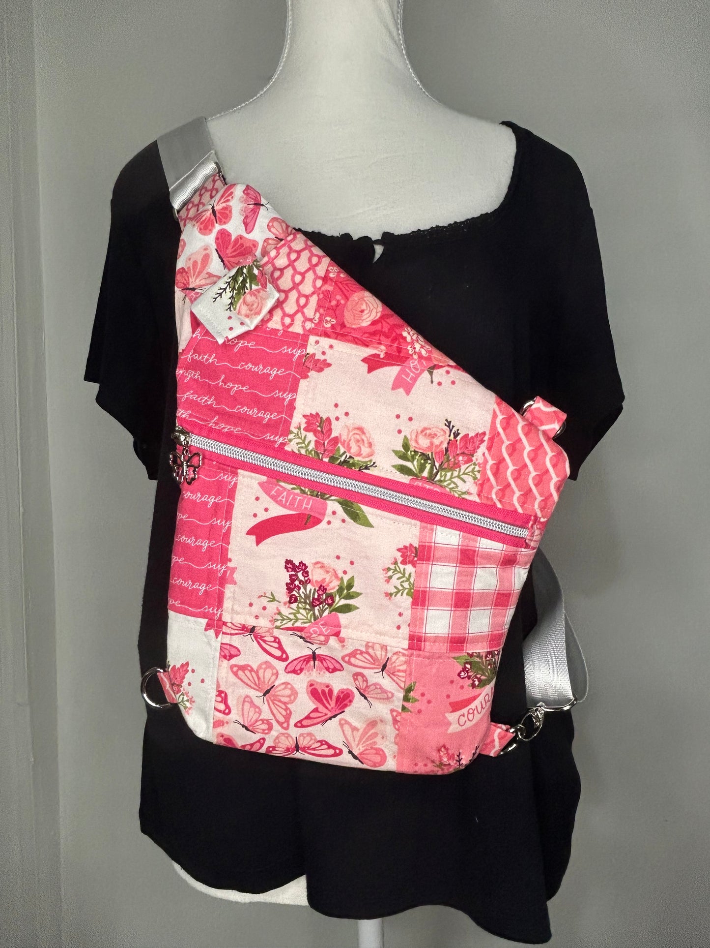 Handmade Quilted Breast Cancer Warrior Traveler Sling Bag