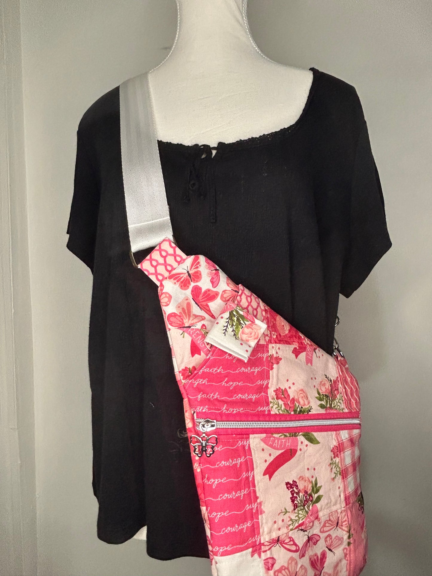 Handmade Quilted Breast Cancer Warrior Traveler Sling Bag