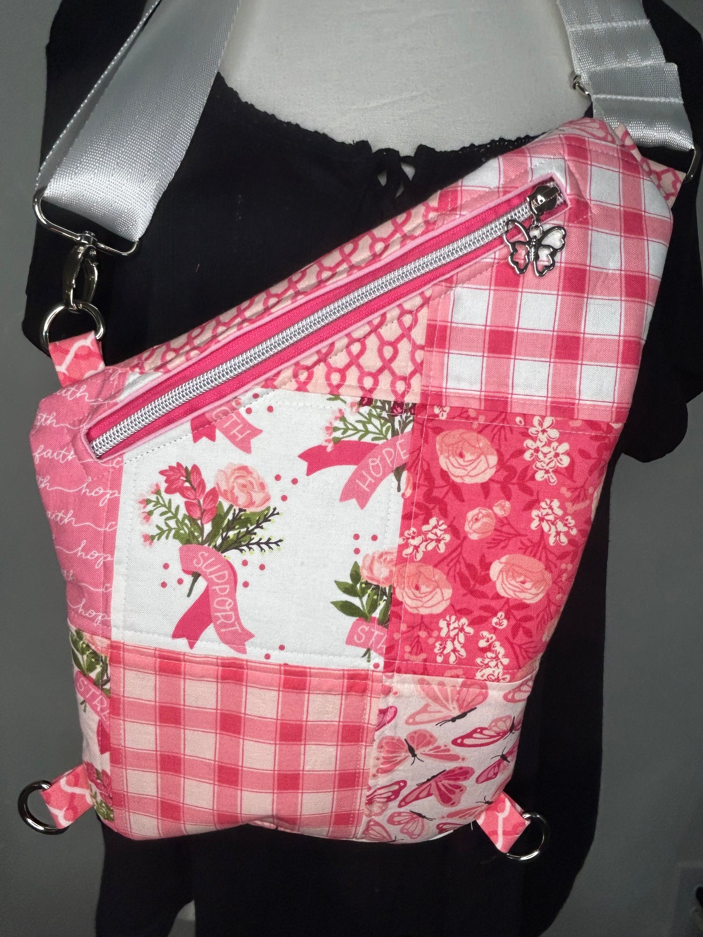 Handmade Quilted Breast Cancer Warrior Traveler Sling Bag