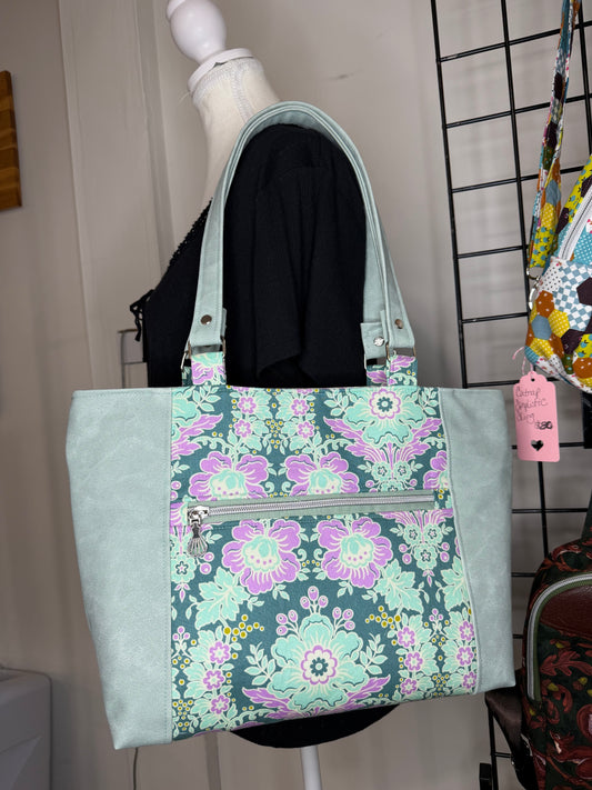 Floral Mala Tote with ¾ Suede Vinyl