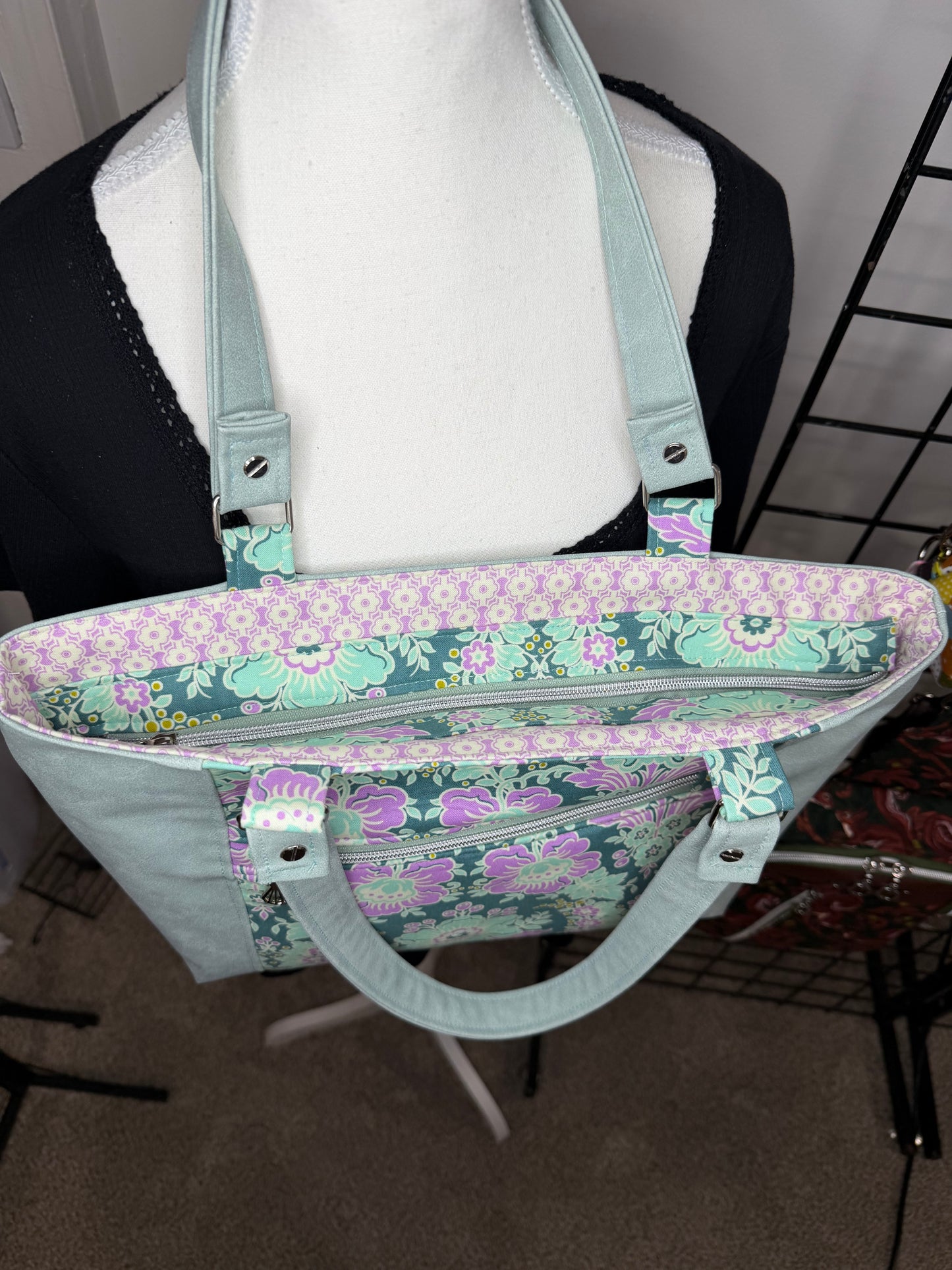 Floral Mala Tote with ¾ Suede Vinyl
