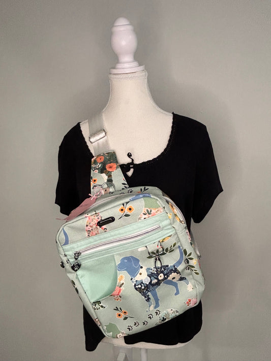 Floral Pups Reporter Sling Bag