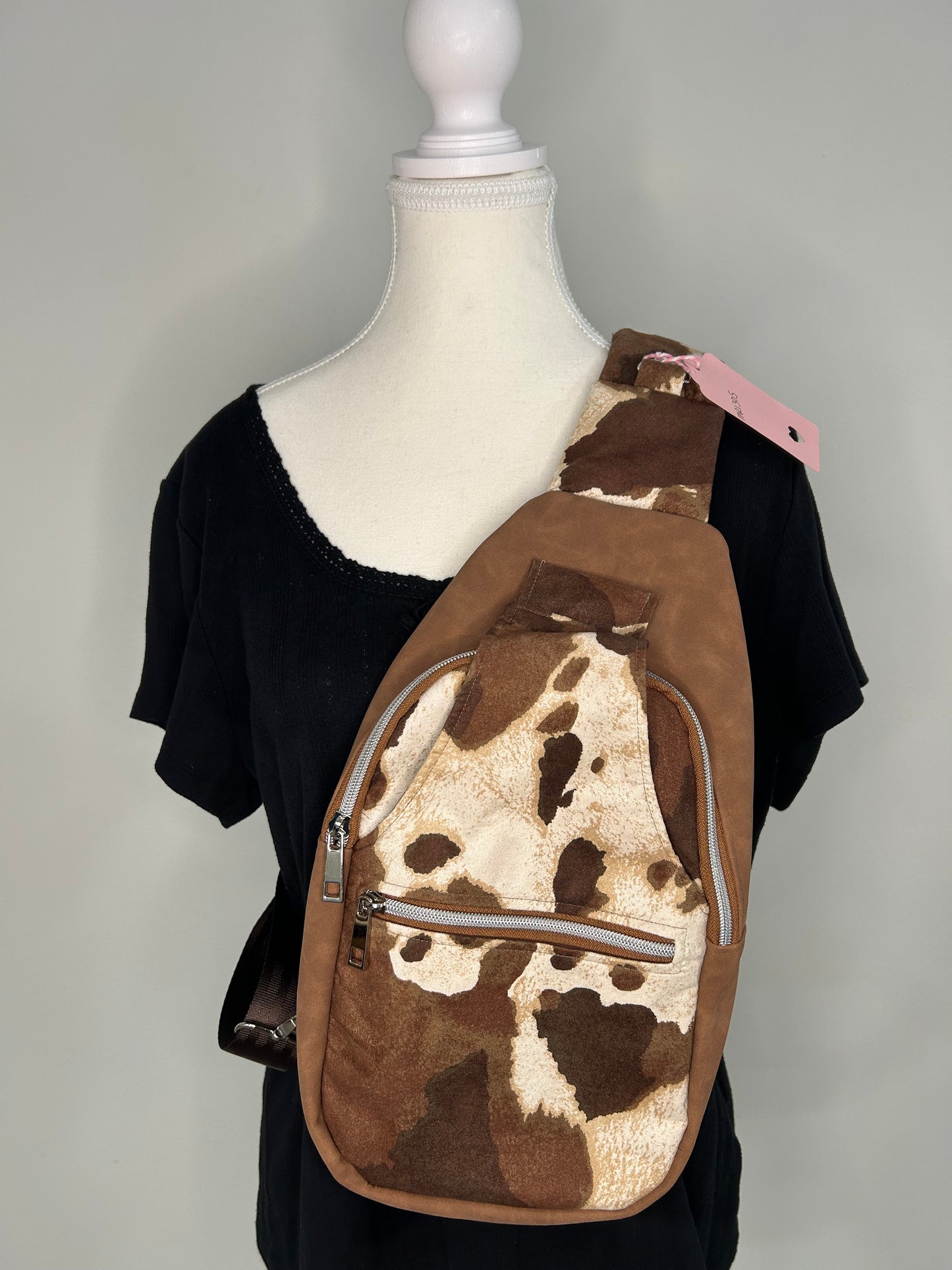 Cow and Faux Suede Retro Sling Bag