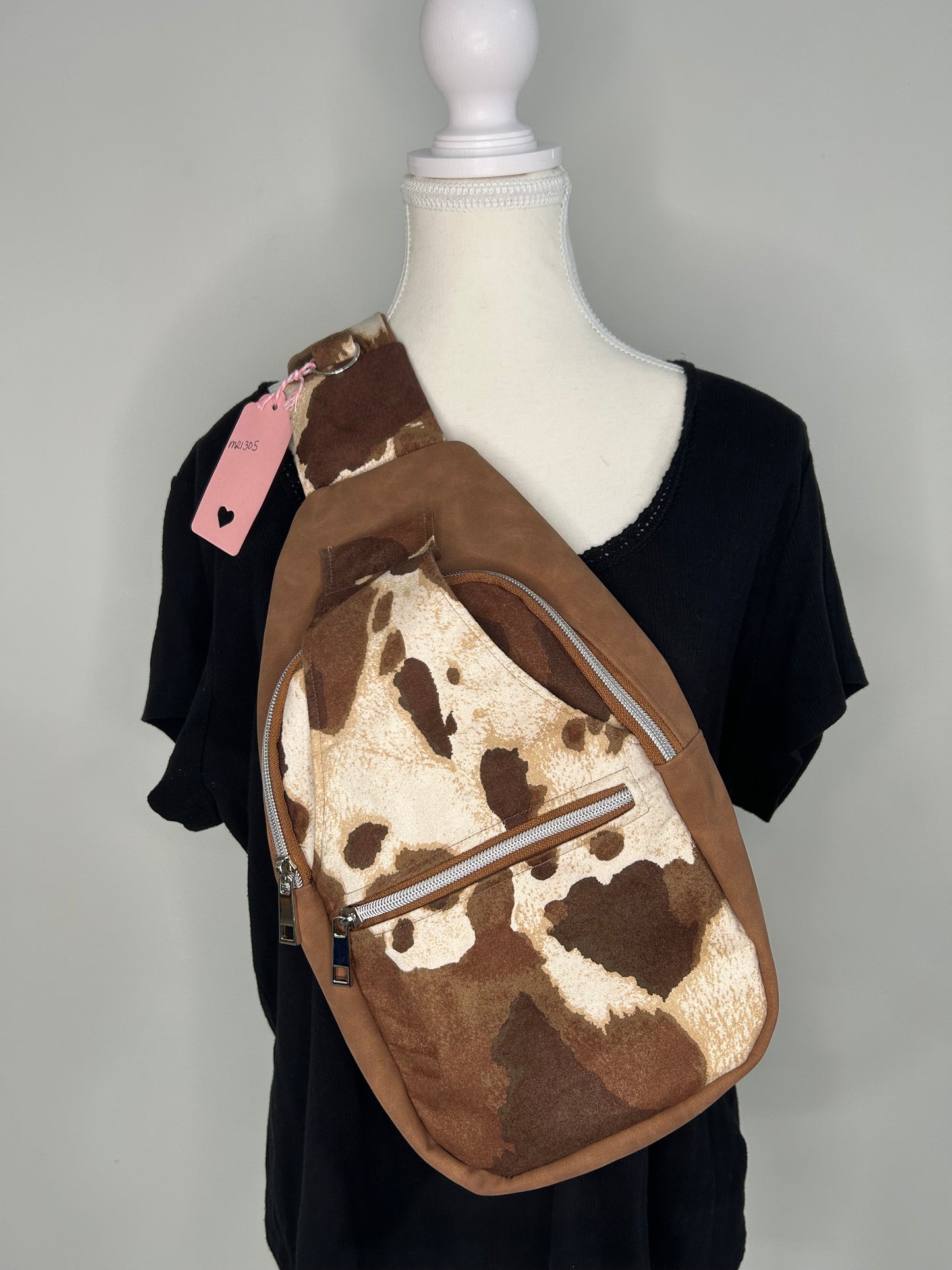 Cow and Faux Suede Retro Sling Bag