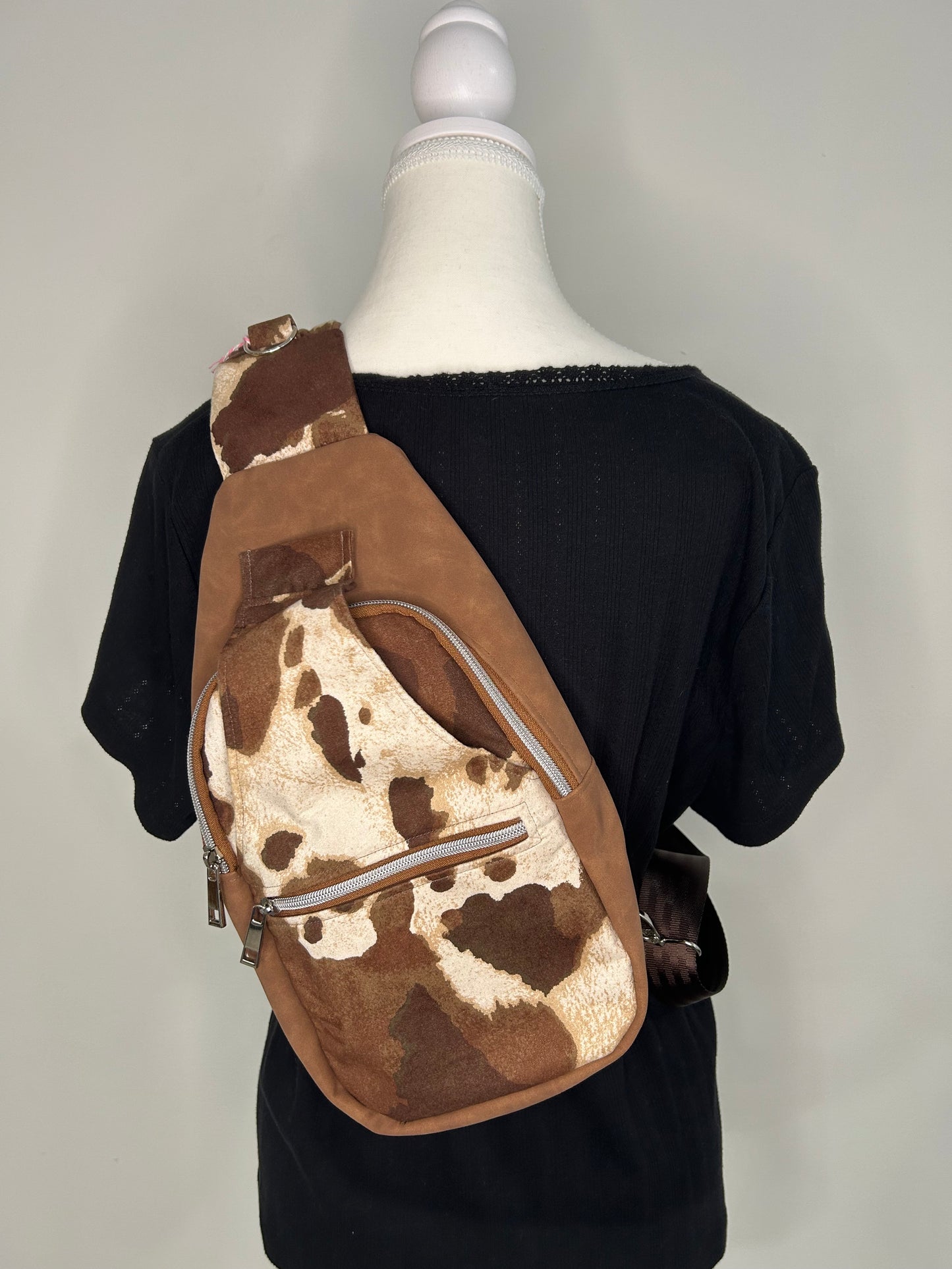 Cow and Faux Suede Retro Sling Bag