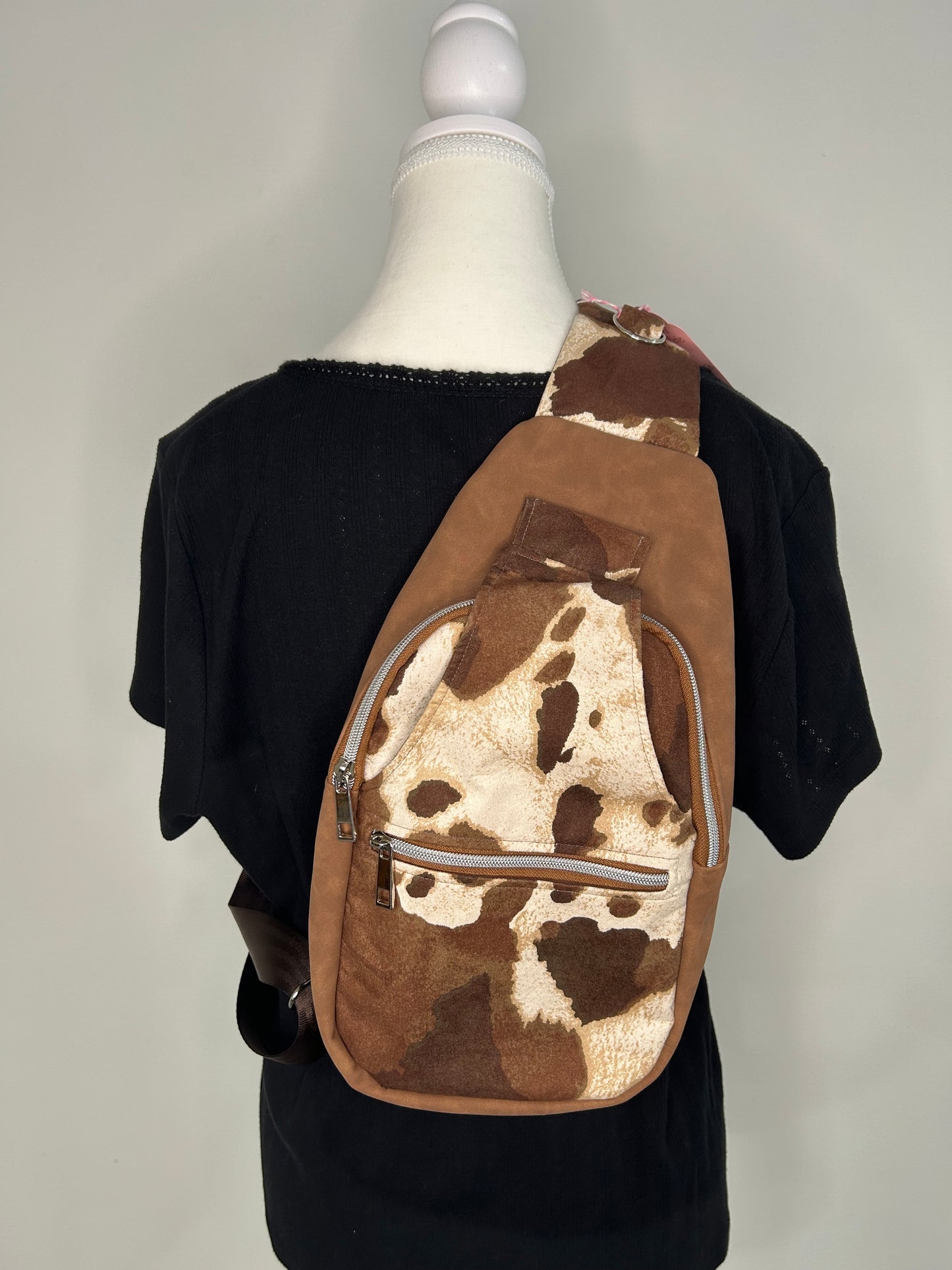 Cow and Faux Suede Retro Sling Bag