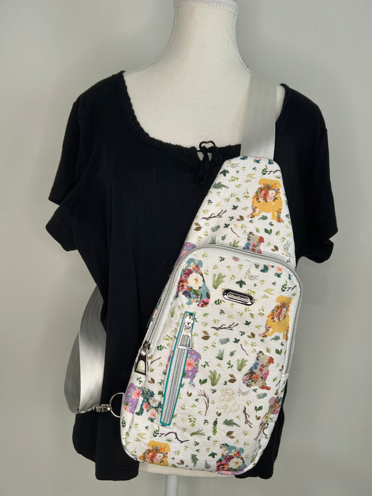 Floral English Bulldog Heartlands Backpack Sling Bag