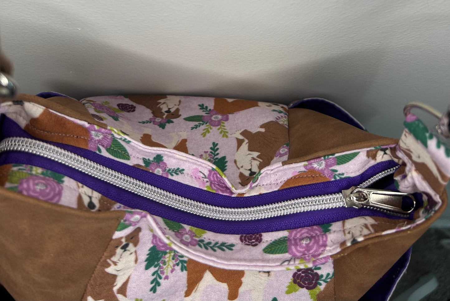 English Bulldog Veris Purse with Faux Suede Accents